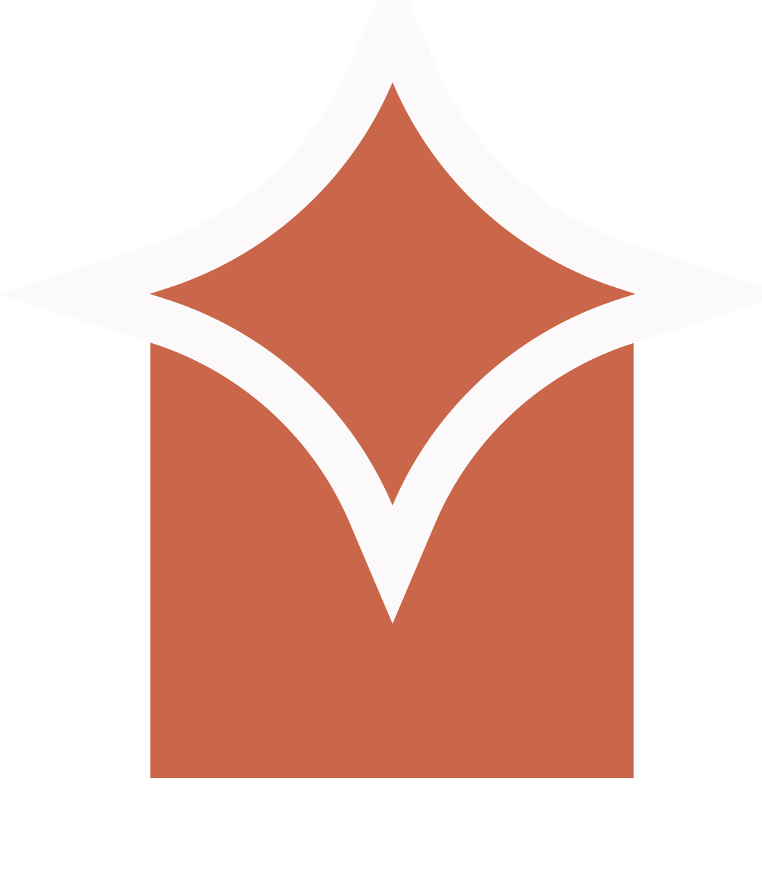 Stylized graphic with a brown rectangle at the bottom, a white diamond shape in the middle, and a smaller diamond shape within the larger one, all with a brown fill and outlined in white.