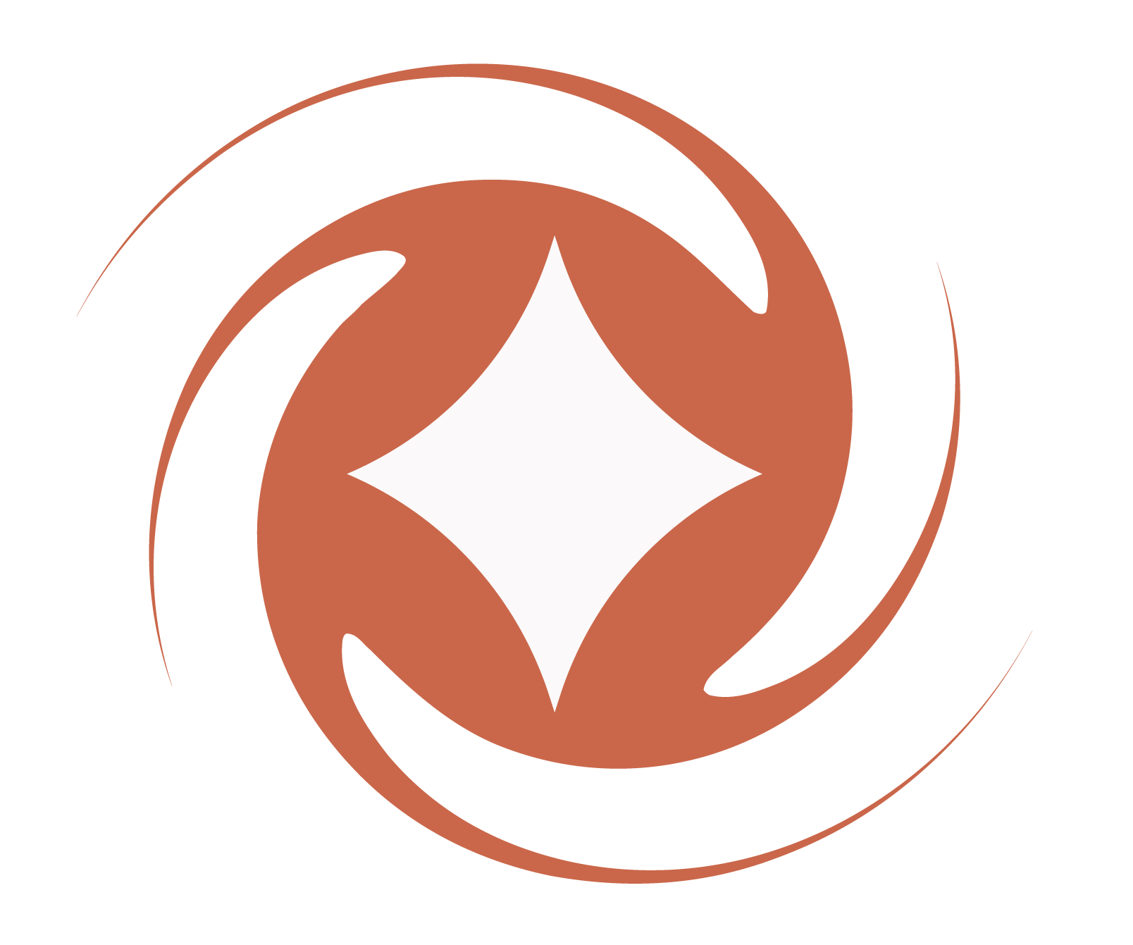 A graphic design featuring a white diamond shape centered within a layered circular background in brown and black tones.