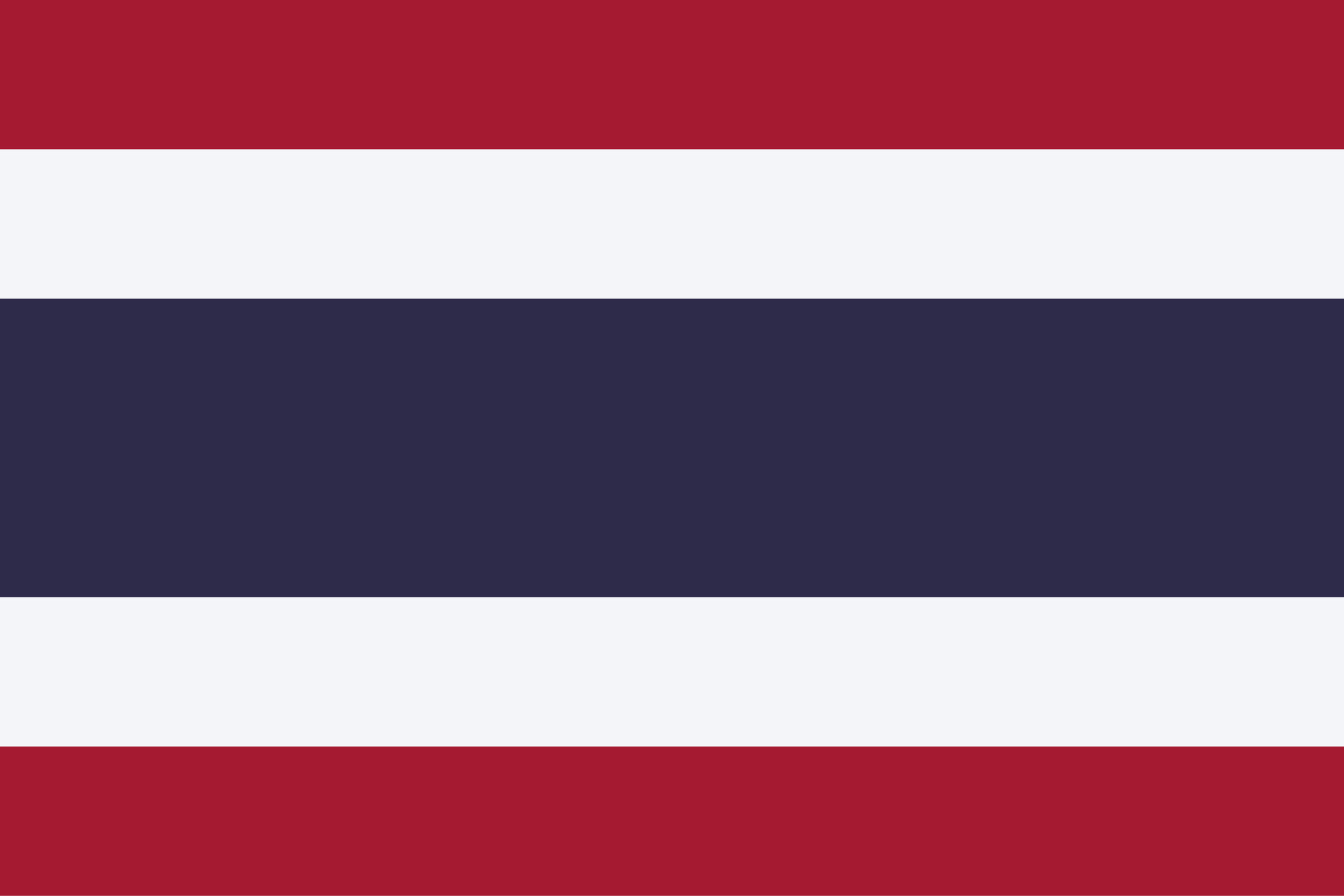 The flag of Thailand, consisting of horizontal stripes in red, white, blue, white, and red