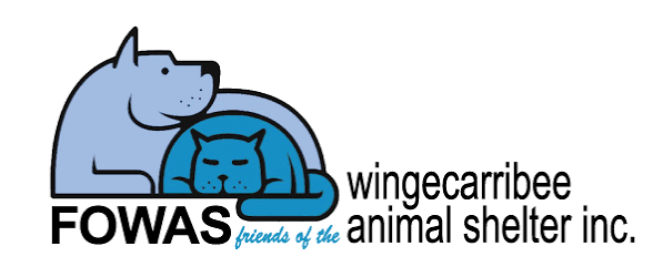 Logo for Wingearibee Animal Shelter Inc. featuring a cartoon dog and cat in a pet carrier