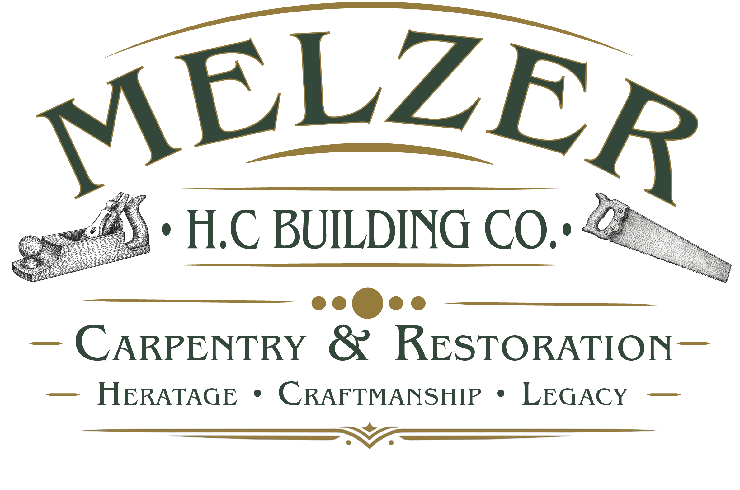 A logo with the words 'MELZER' in large stylized letters, a saw blade on the right, and a pistol grip on the left, with the words ' H.C BUILDING Co.' below.