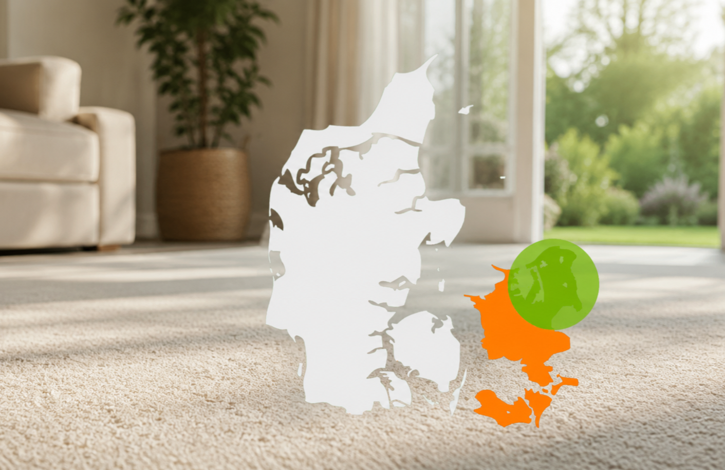 Kort over Sjælland, der illustrerer Tæpperensernes dækningsområde på hele Sjælland.