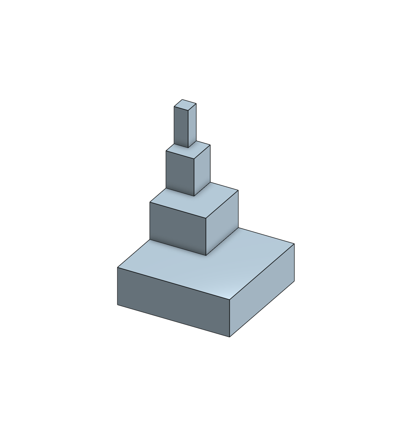 Isometric view of a pyramid made of increasingly smaller rectangular blocks stacked on top of each other, with the largest block at the bottom and smallest at the top.