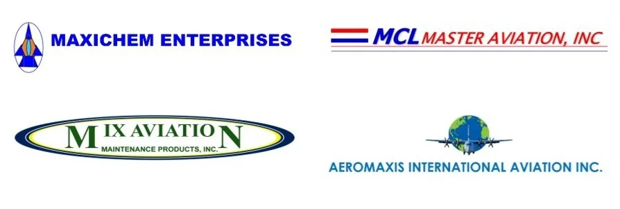 Image displaying four company logos for Maxichem Enterprises, MCL Master Aviation Inc., Mix Aviation, and Aeromaxis International Aviation Inc.