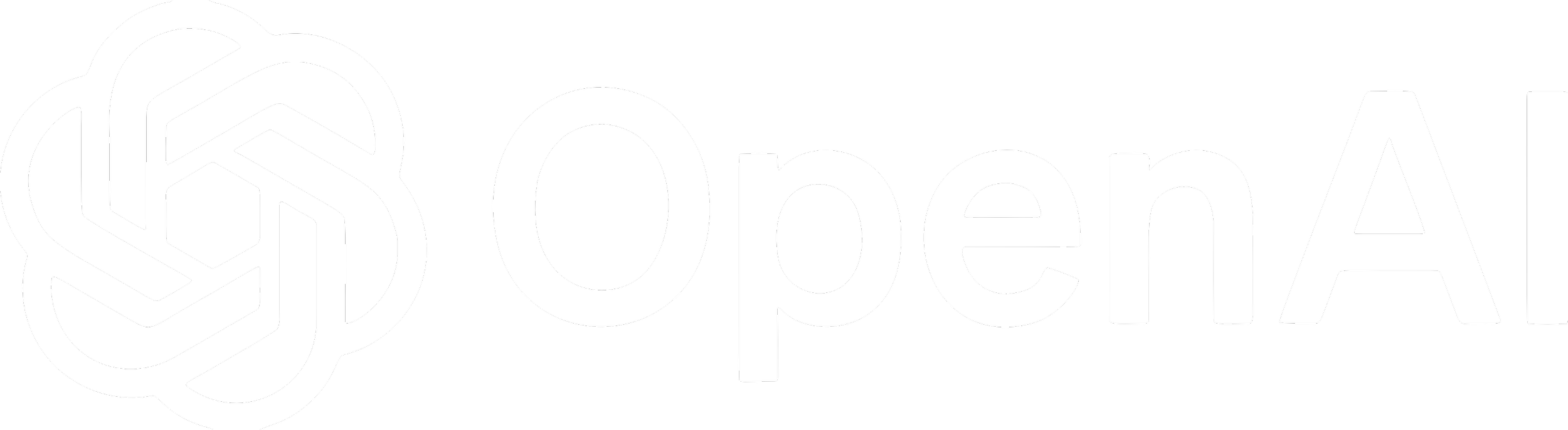 Das Logo von OpenAI in weiß auf schwarzem Hintergrund.