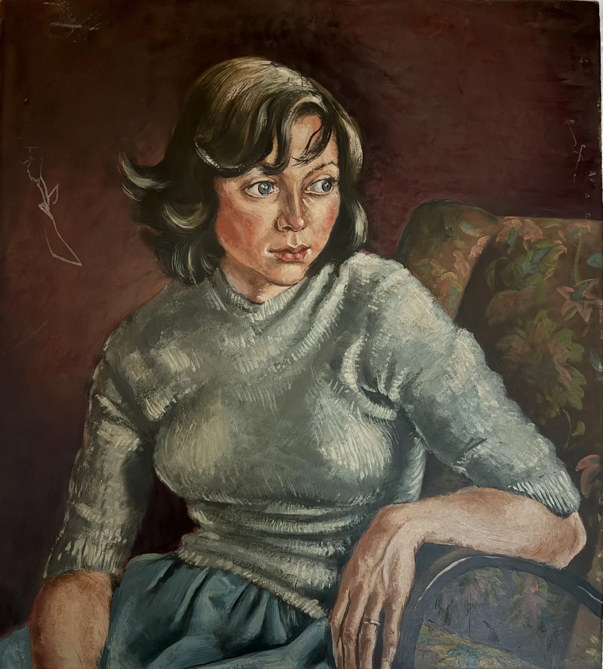 Portrait of young married woman. Acrylic on board (22"x19.5"). 1957
