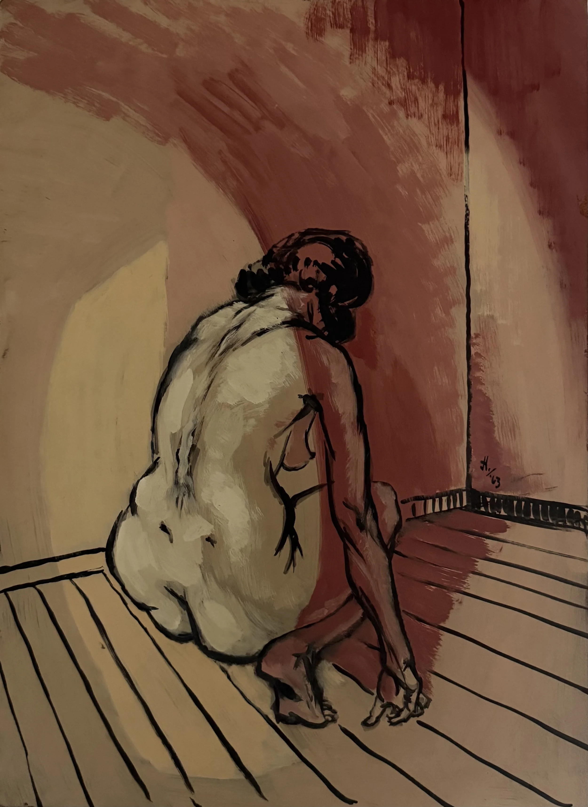 Crouching nude. Acrylic on board (17.75"x13")
1963