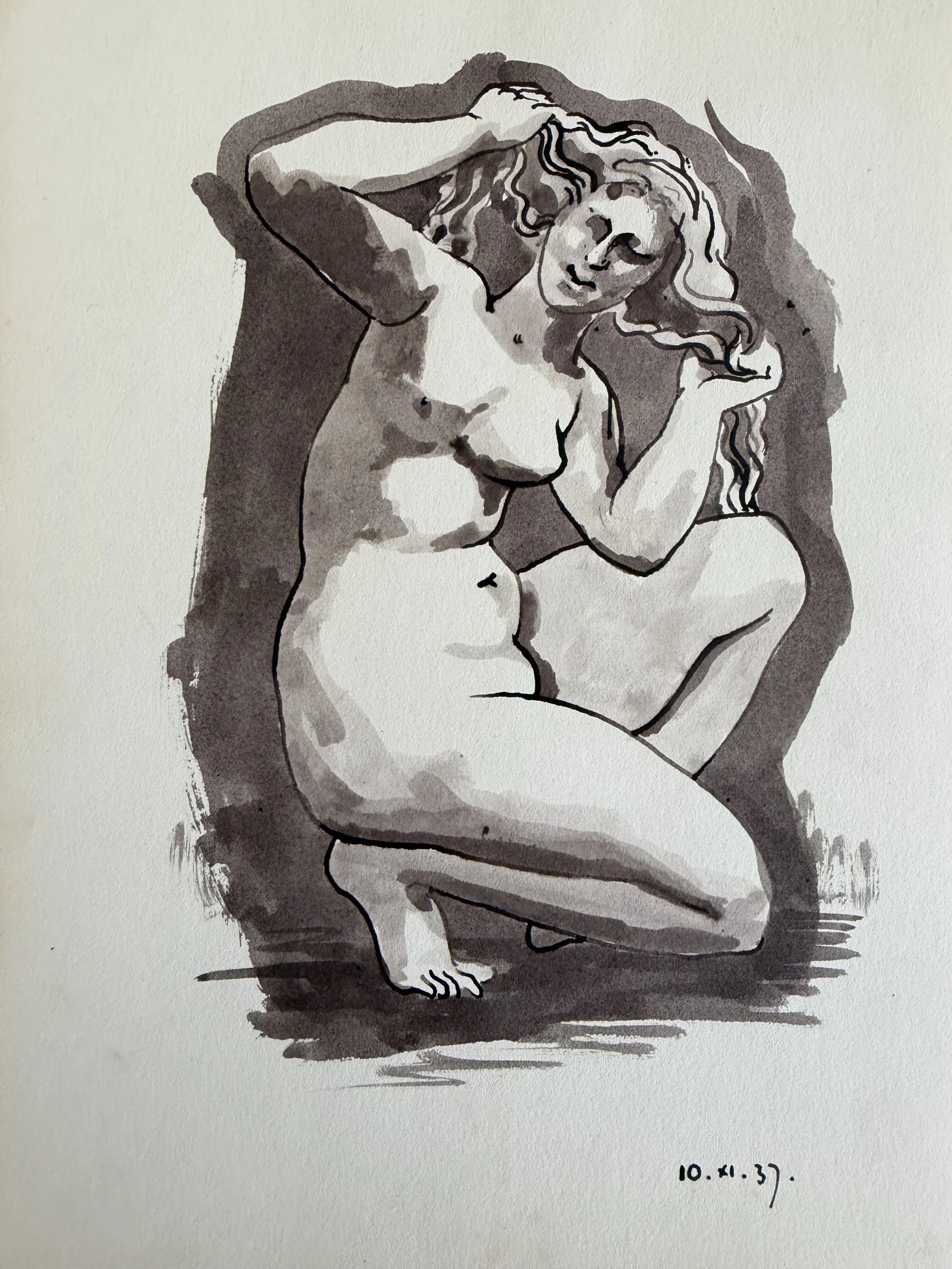 Female study. Ink & wash (10"x7")
10th November, 1937