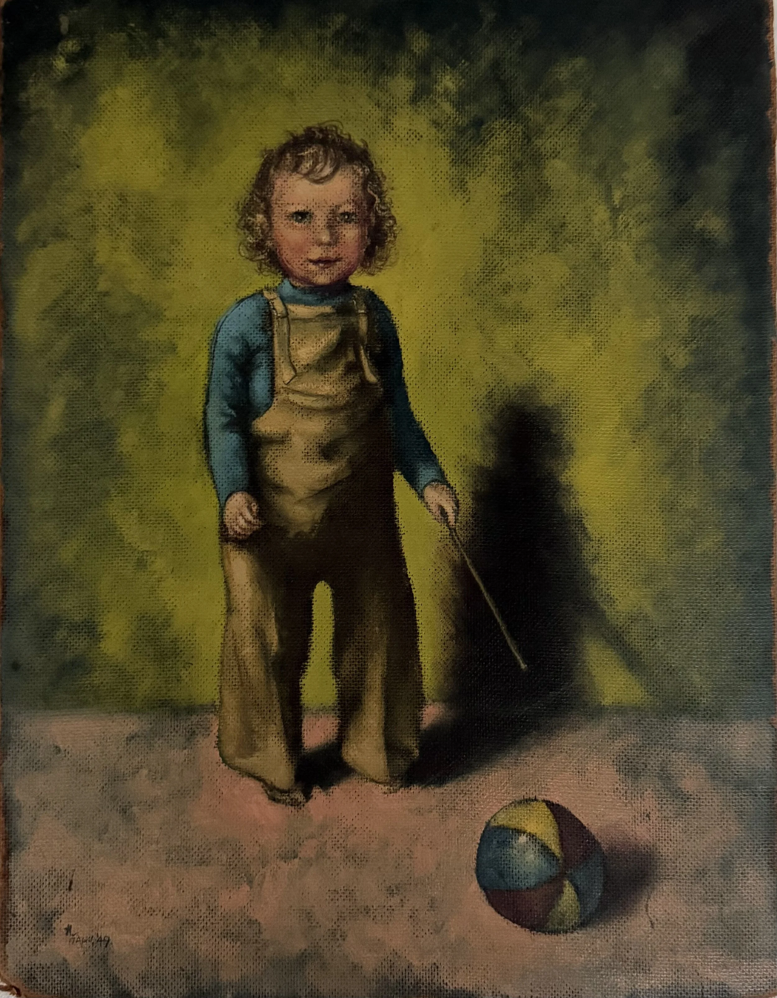 Small boy with ball. Acrylic on board (20.5"x15.5"). 17th April, 1949