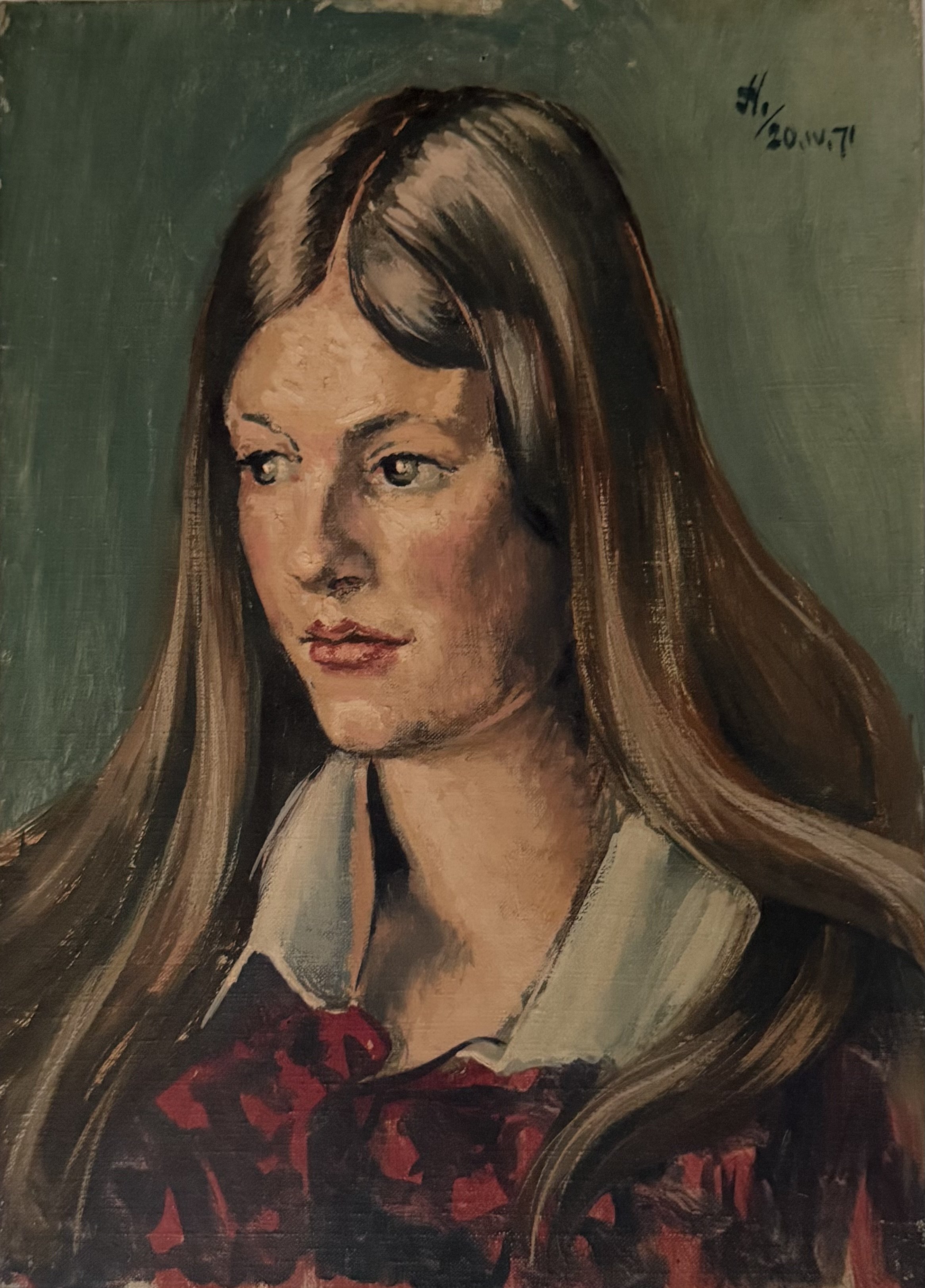 Portrait of a girl. Acrylic on canvas (14"x10")
20th April, 1971