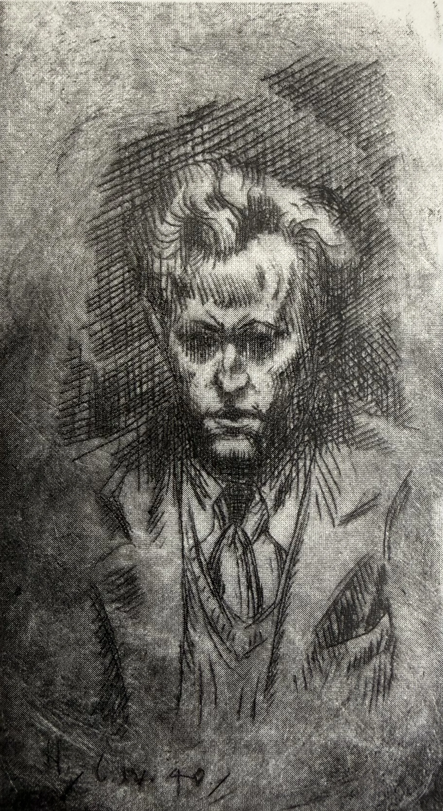 Self Portrait. Pencil & charcoal on paper.
6th April, 1940