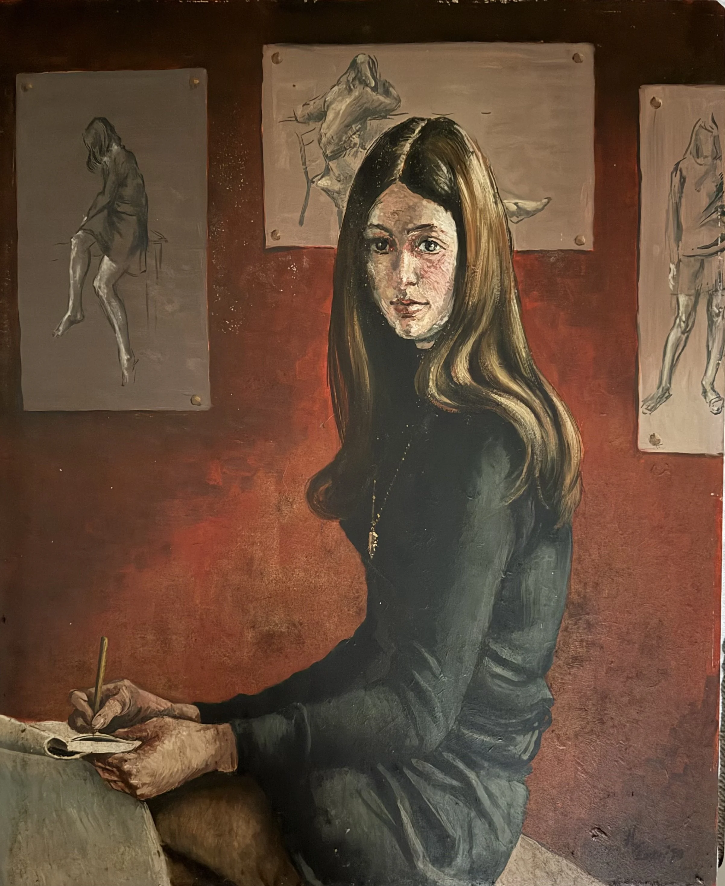 Woman seated in the studio. Oil on board (32"x26"). Easter, 1970