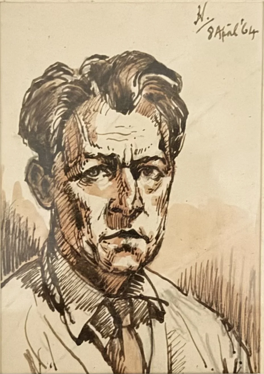 Self Portrait. Ink & wash on paper. (9"x11")
8 April, 1964