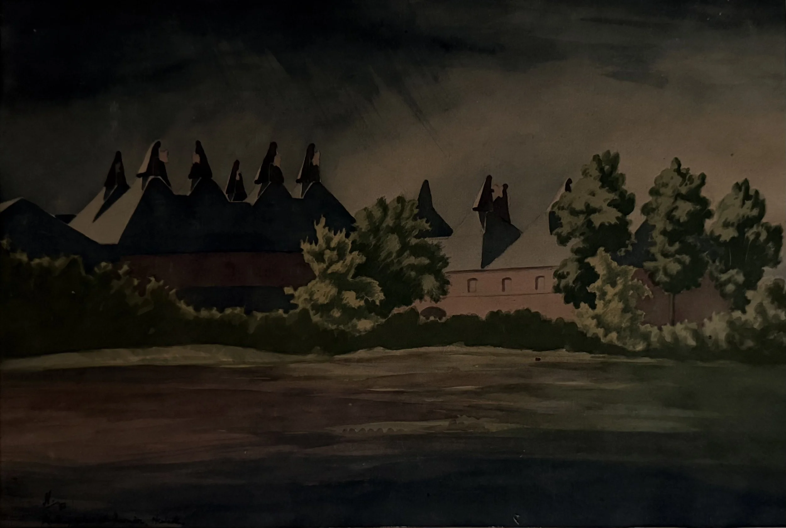 Malting kilns at Farndon, Notts. Watercolour on paper (16"x11"). 1951