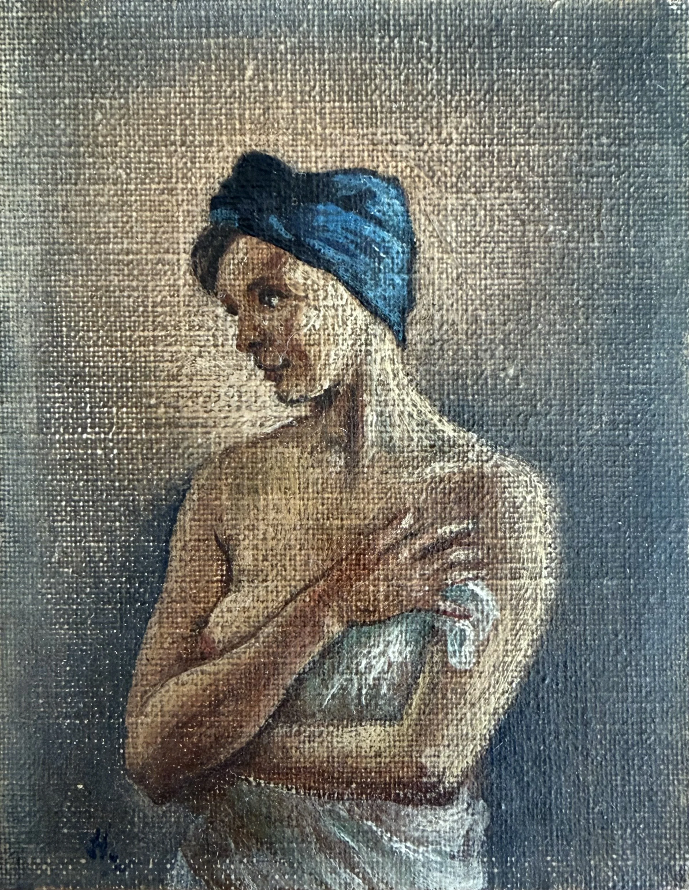Bathing Woman miniature. Oil on canvas board (3"x2"). Undated