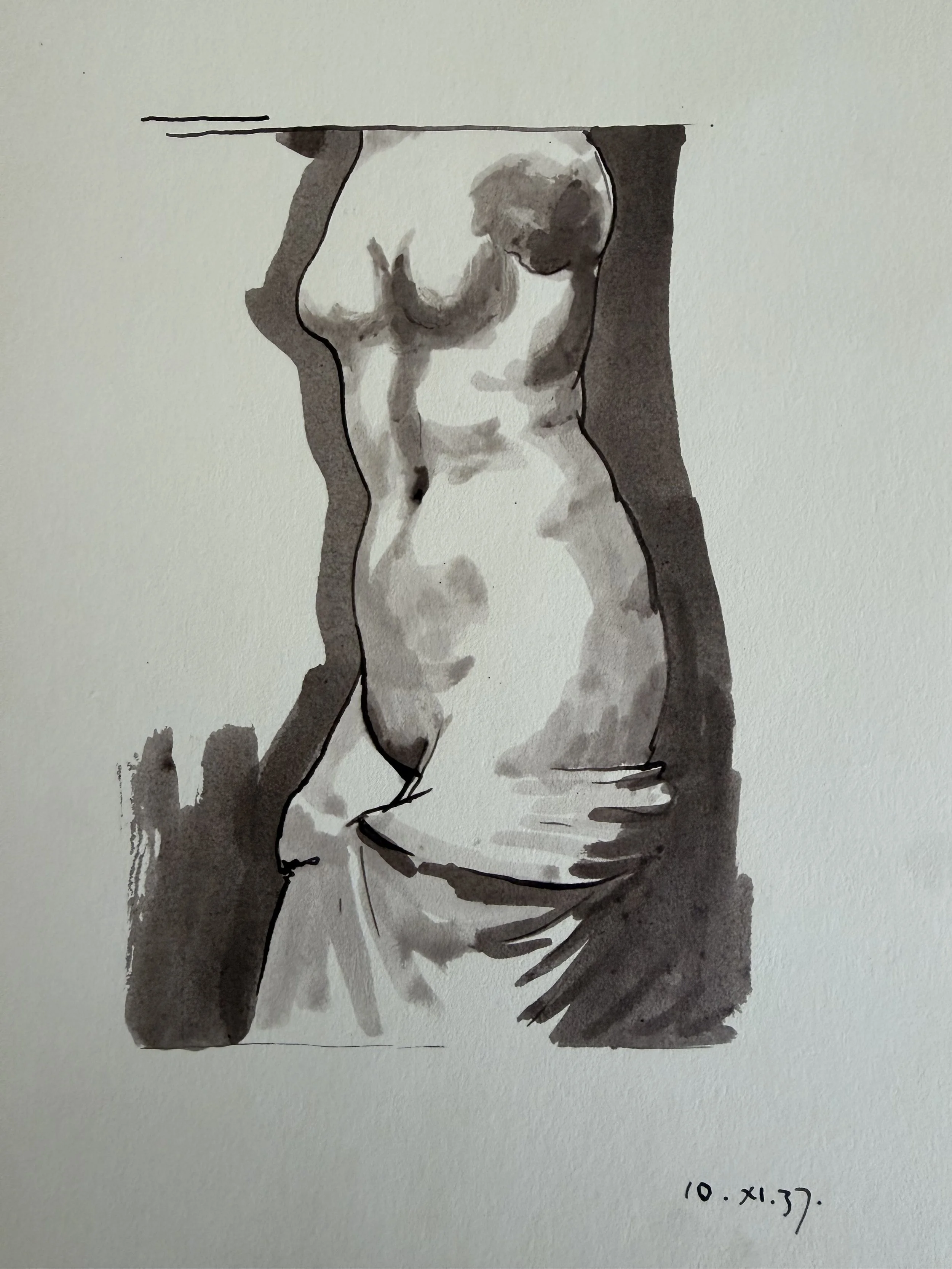 Nude female torso. Ink & wash (10"x7")
10th November, 1937