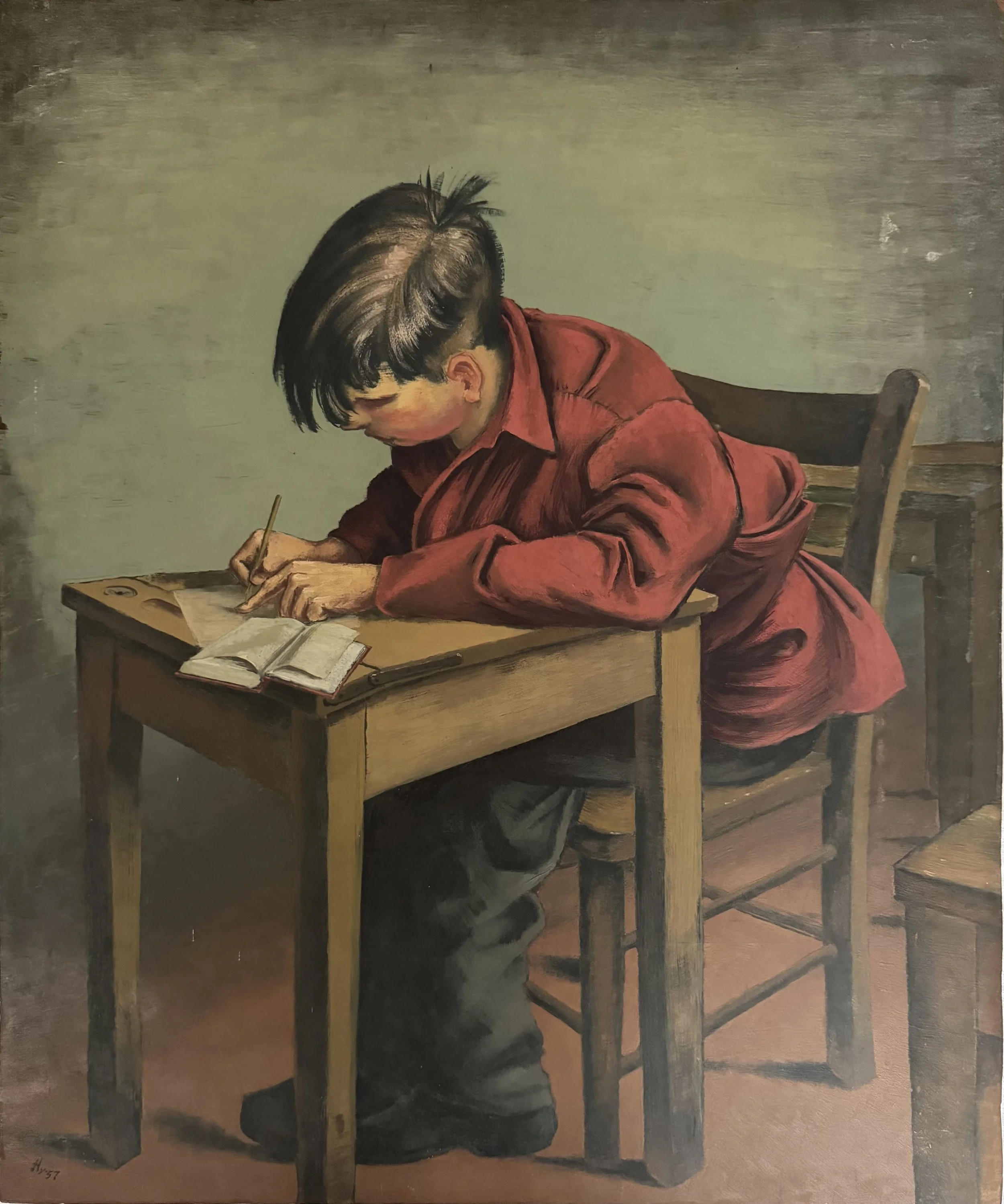 Boy at Study. Acrylic on board (30"x25")
1957