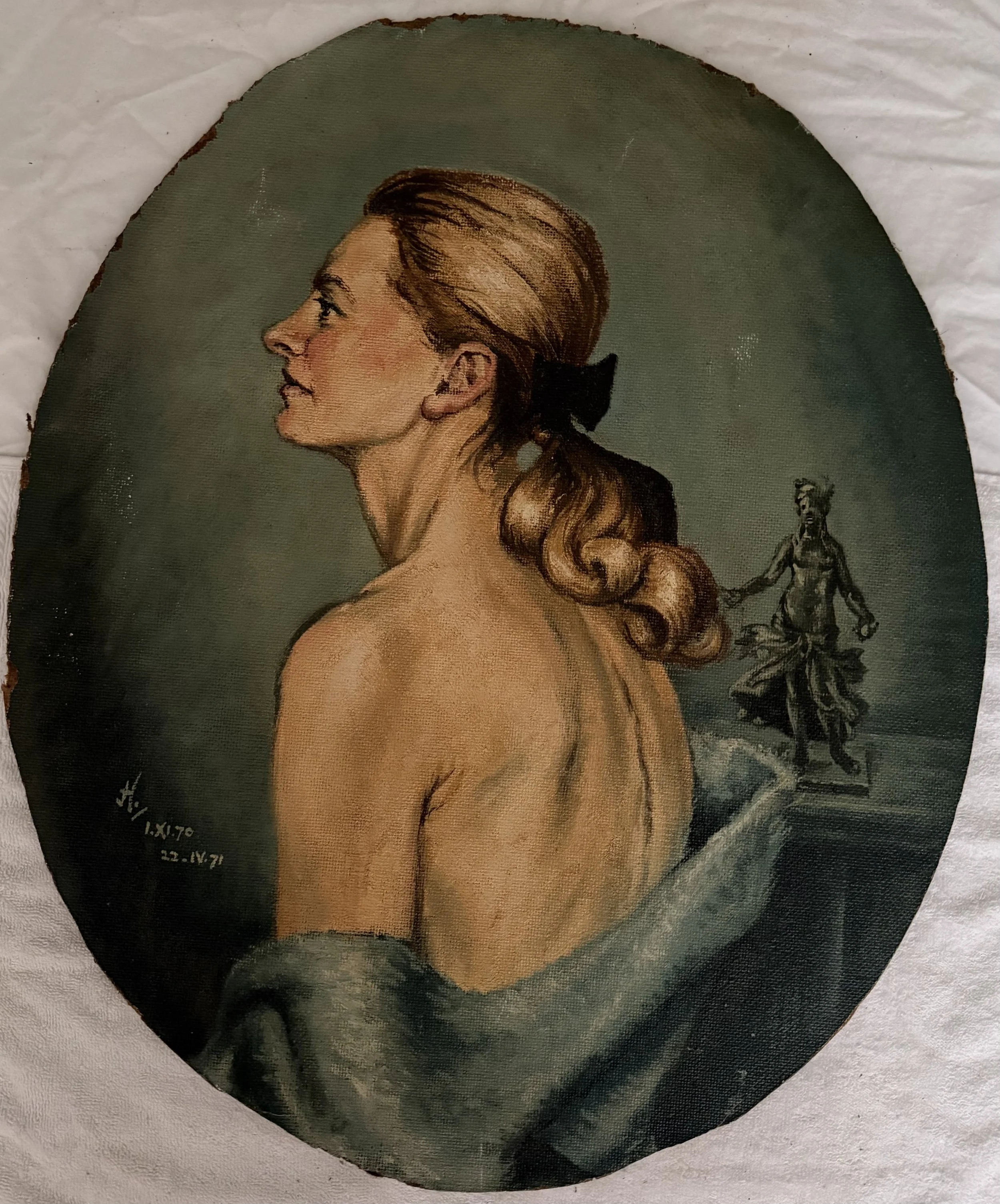 Oval side 1. Back of a woman. oil on board (22.5"x18.75"). 22nd April, 1971