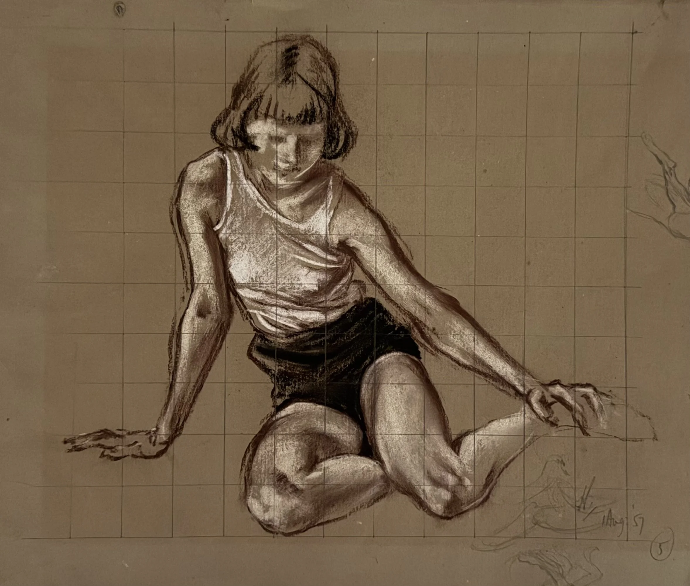 Girl in Gym Kit. Pastel on paper (15"x12")
August, 1957