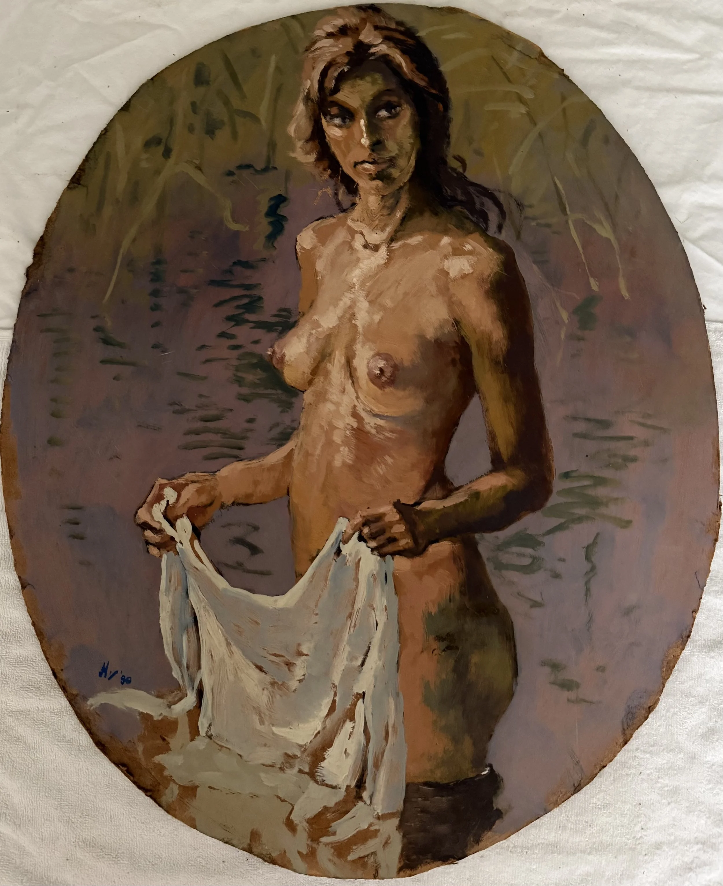 Oval side 2. Female Bather. Oil on board (22.5"x18.75"). 1990
