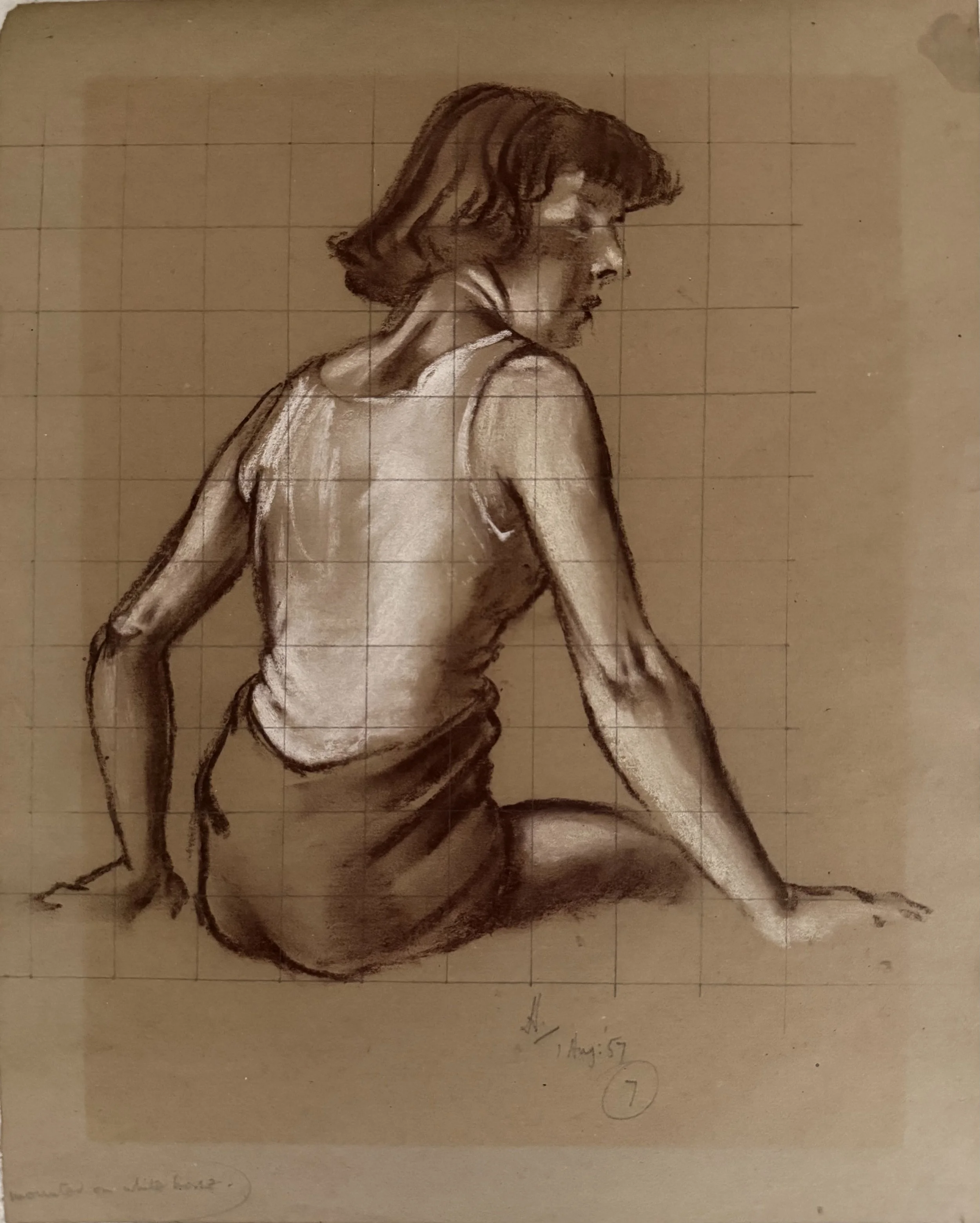 Seated Girl. Pastel on paper (15"x12")
1st August, 1957 