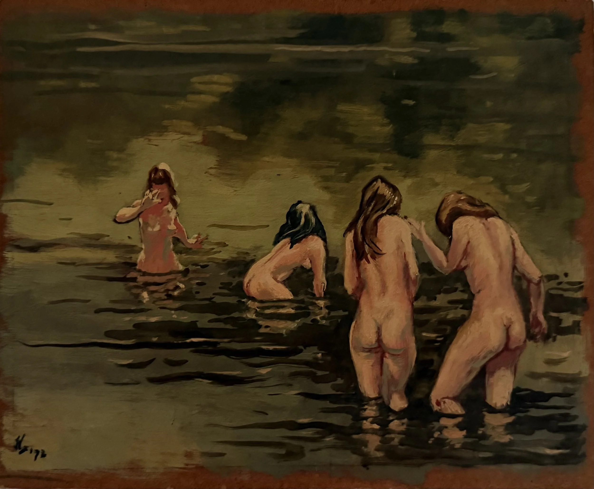 Bathers in the pond. Oil on board (9.75"x8")
1972