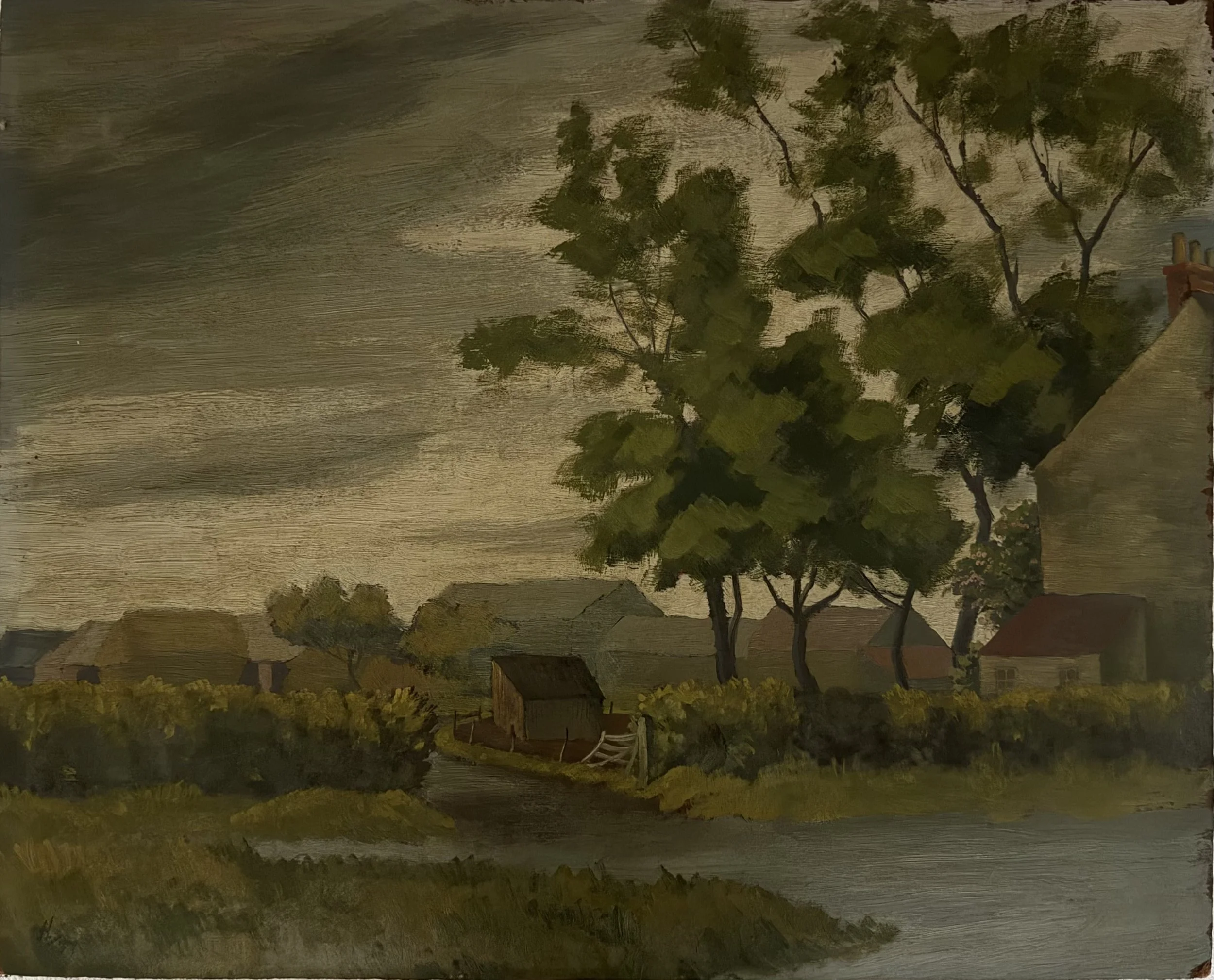 Farm buildings. Oil on board (21.5"x17.25")
1957