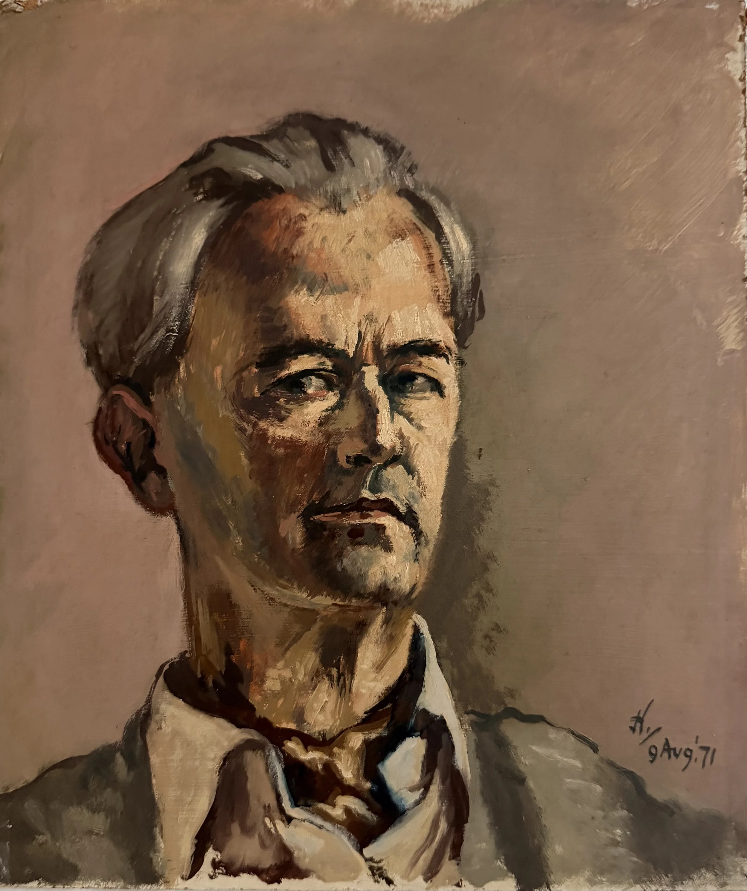 Self portrait. Oil on board (10"x11")
9th August, 1971