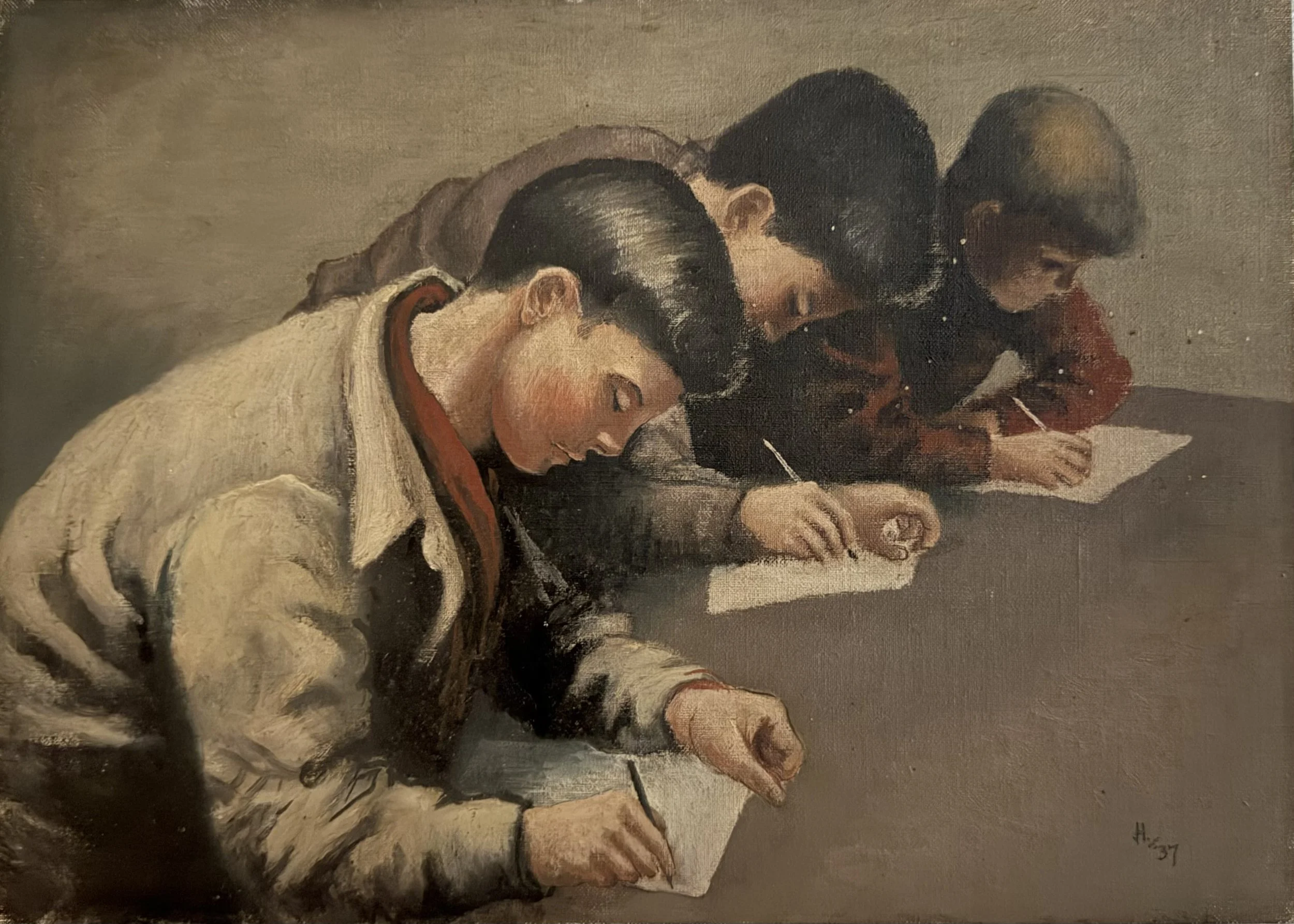 Boys at study. Acrylic on canvas board (14"x10")
1937