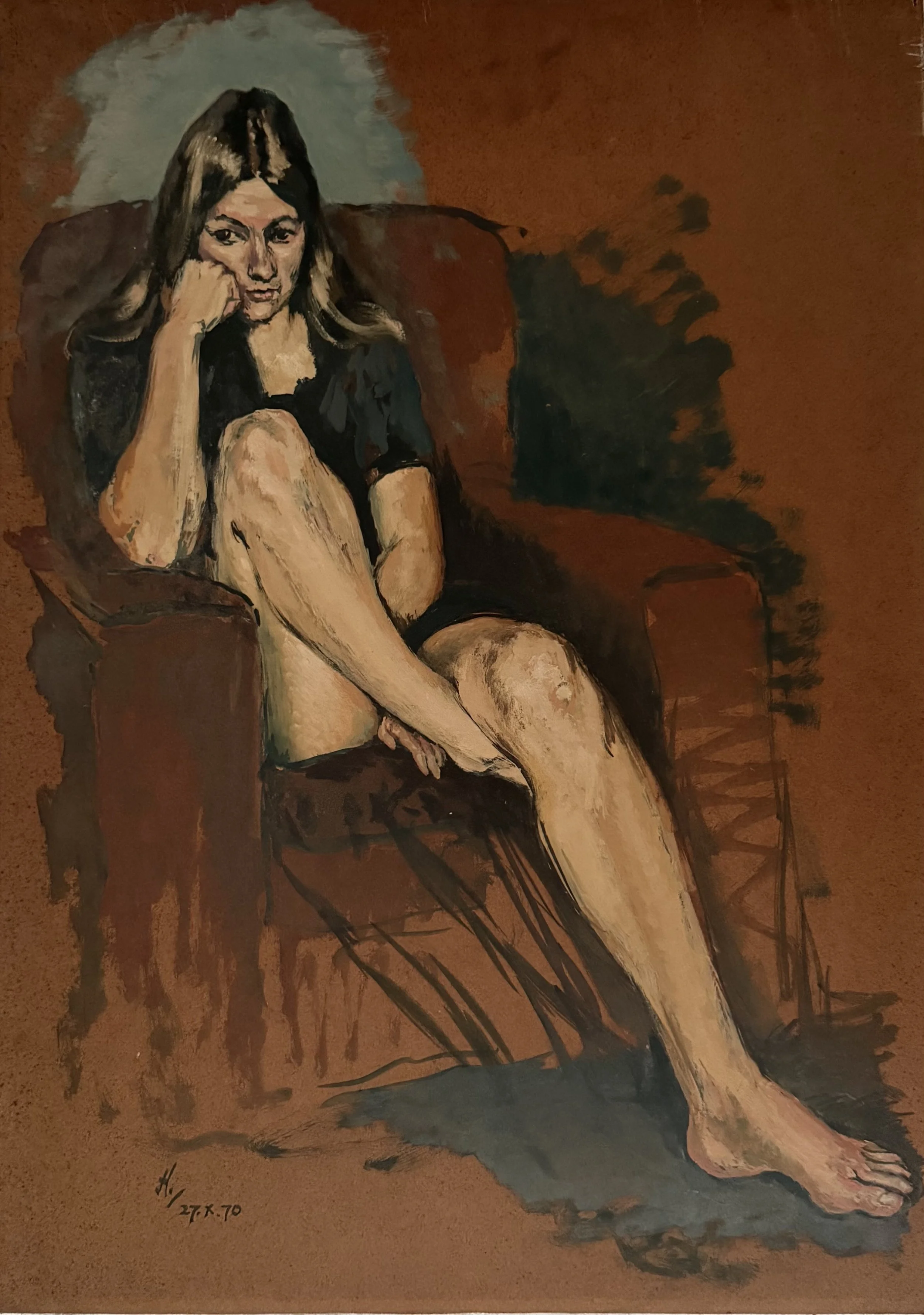 Seated woman at home #1. Oil on board (24"x18")
24th October, 1970