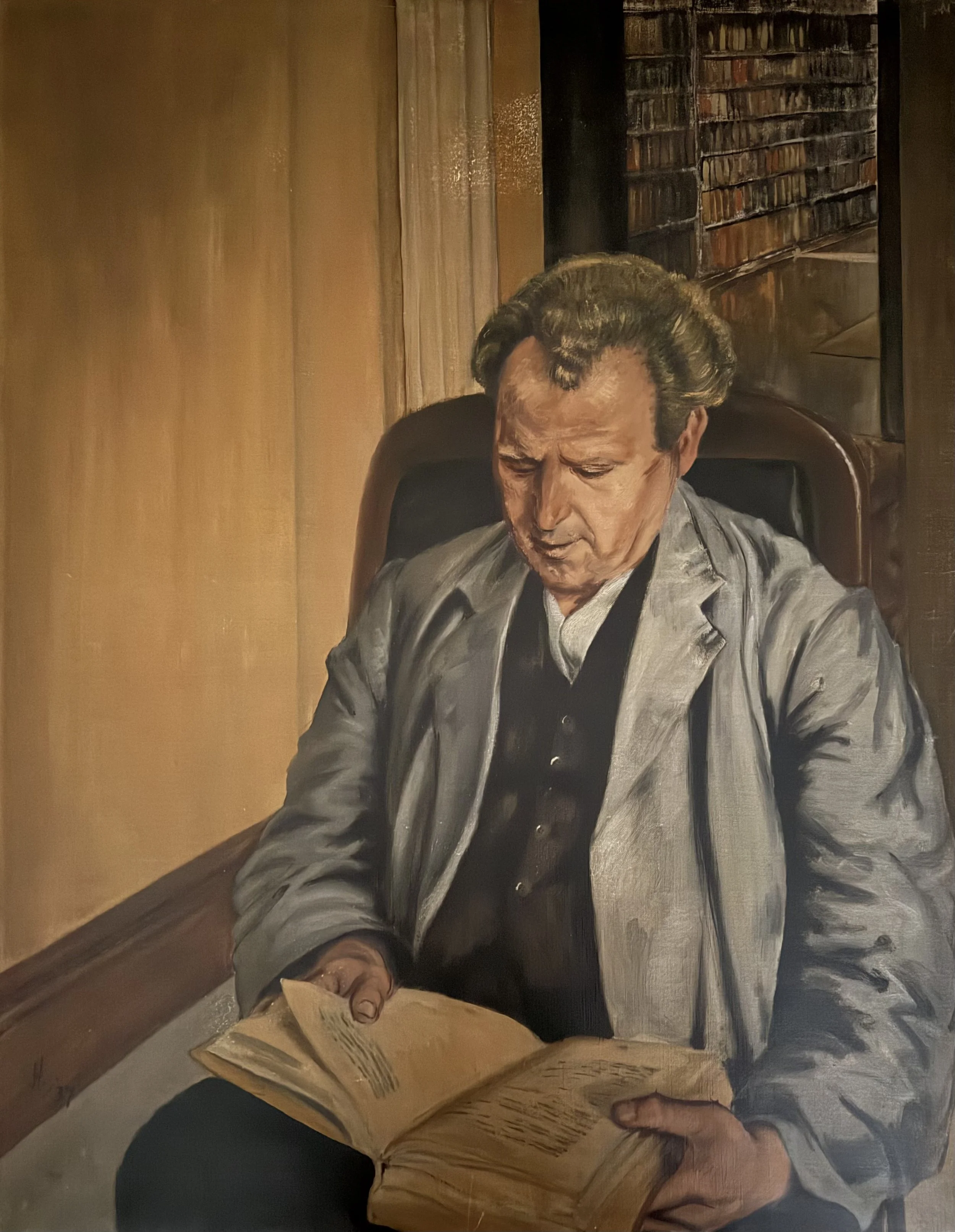 Henry Hicken OBE (artist's father) seated at home. Oil on canvas (36"x28"). 1937