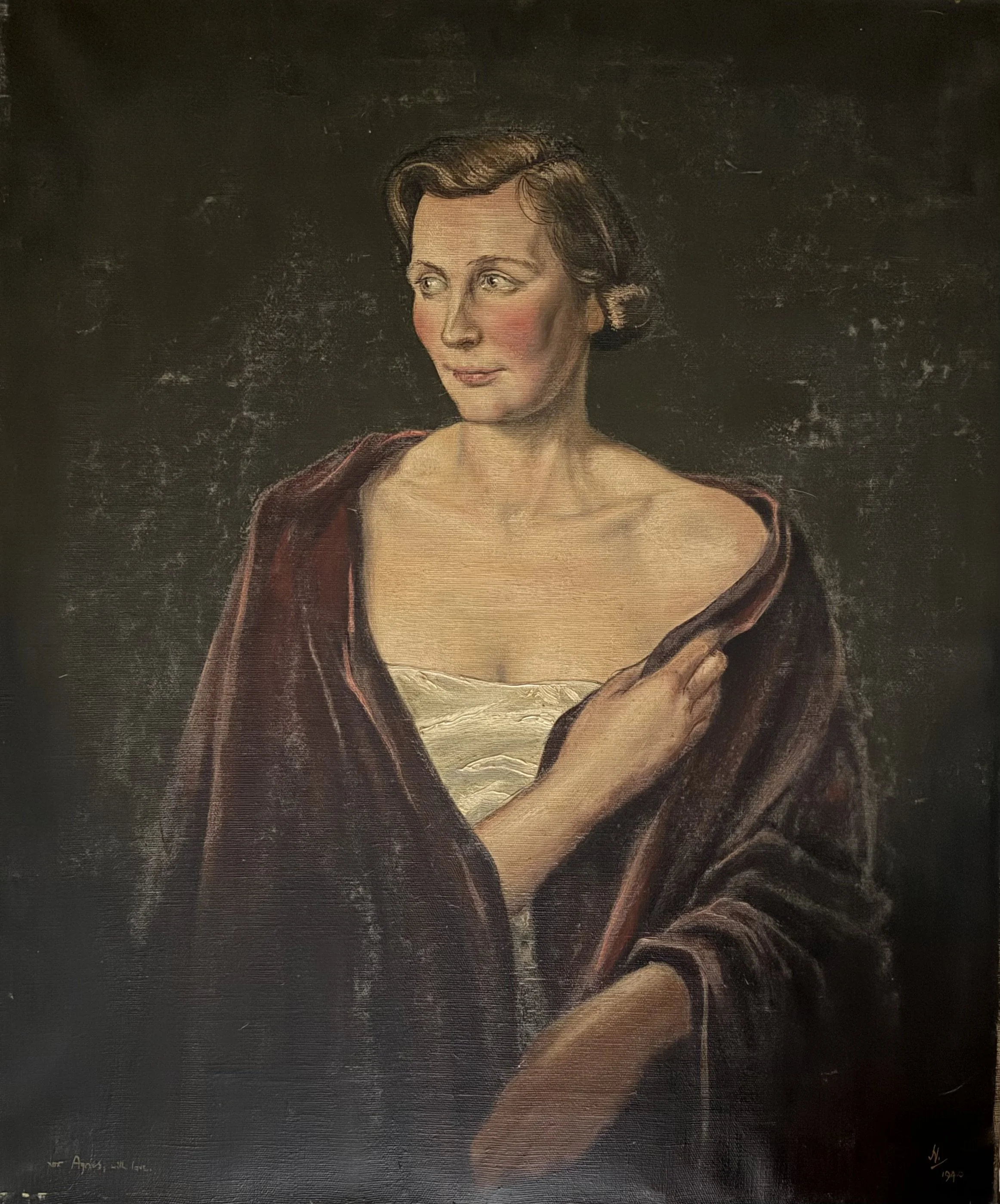 Dedicated Portrait of Agnes Hicken (Nee Cashmore, artist's wife) in their wedding year. Oil on Canvas (30"x25"). 1940
