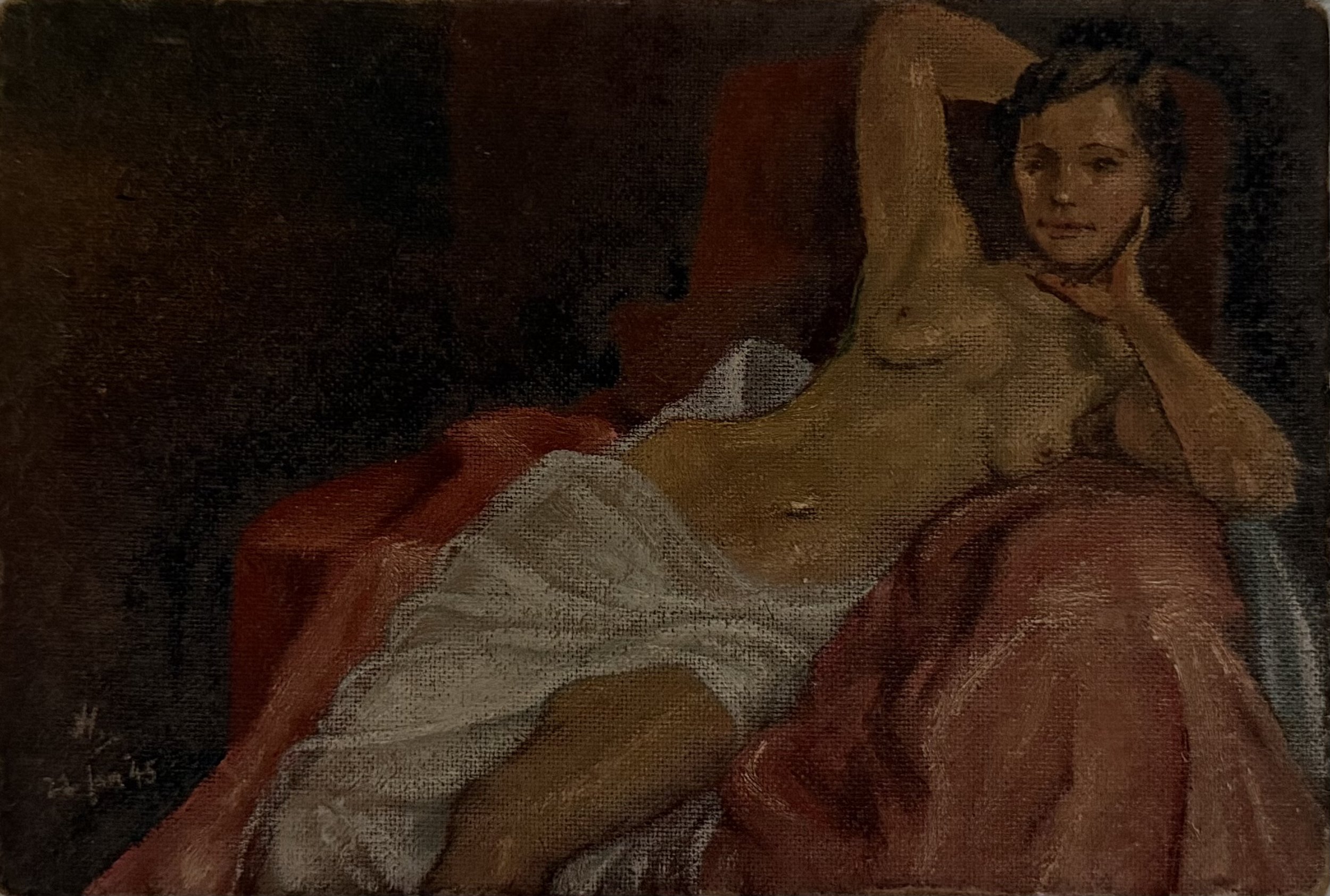 Reclining semi-nude. Oil on board (9.75"x6.75")
24th January, 1945