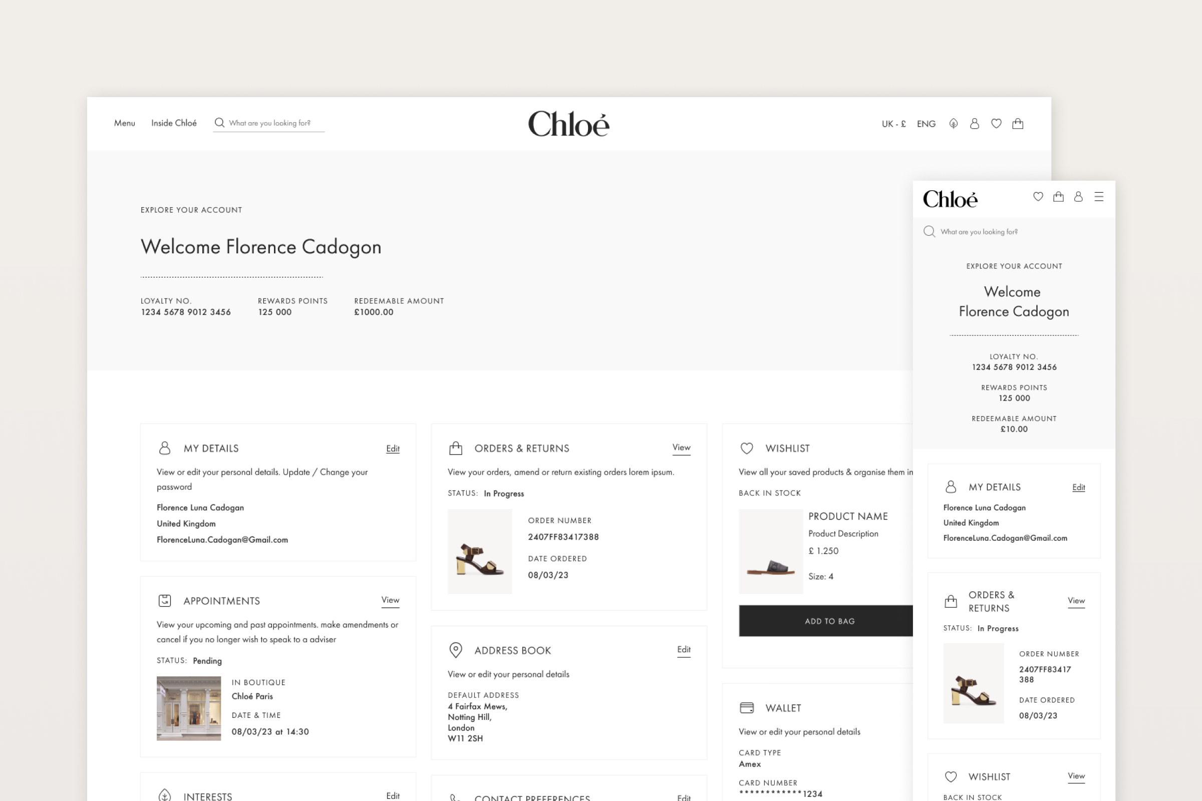 An image of the Chloé account section