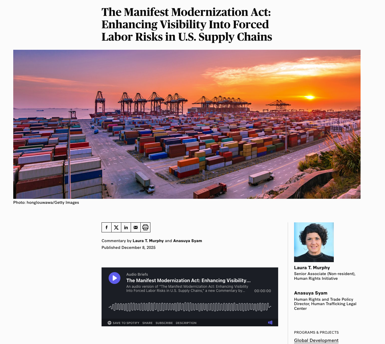 The Manifest Modernization Act: Enhancing Visibility Into Forced Labor Risks in U.S. Supply Chains