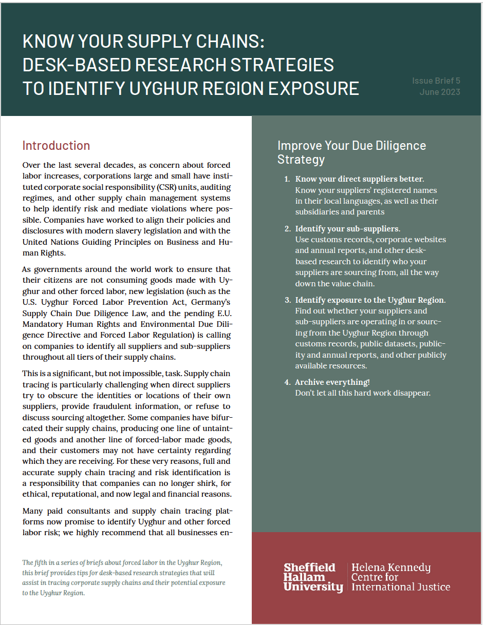KNOW YOUR SUPPLY CHAINS: DESK-BASED RESEARCH STRATEGIES TO IDENTIFY UYGHUR REGION EXPOSURE&nbsp;