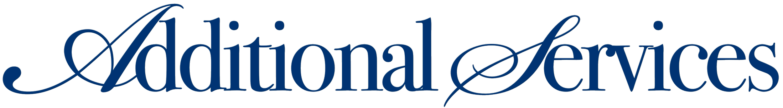 Logo with the words 'Additional Services' in elegant blue script font on a black background.