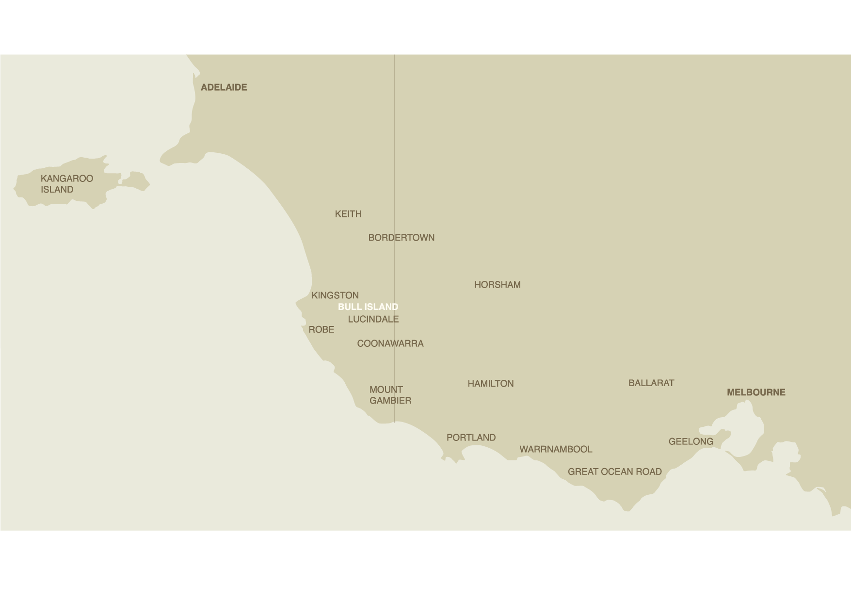 Map of Australia showing states and territories labeled with major cities and regions, in beige and light green colors.