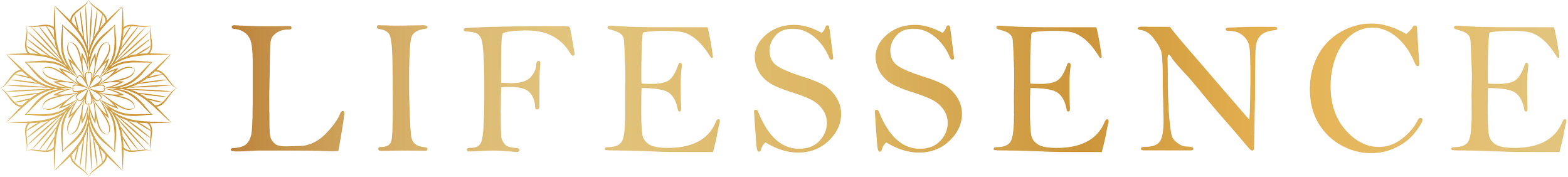 Gold and black logo with a floral design on the left and the word 'LIFESSENCE' in gold letters