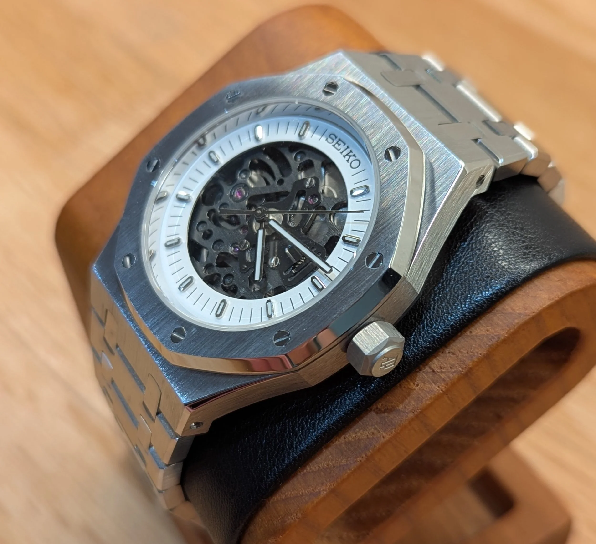 Seiko Seikoak royal oak octagonal integrated bracelet  skeleton dial