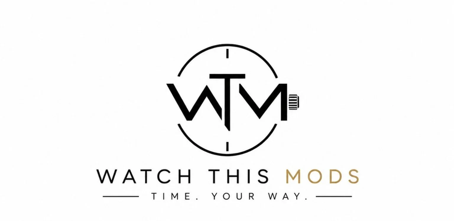 Logo of Watch This Mods, featuring a stylized watch face with the initials WTM inside, and the tagline 'Time. Your Way.'