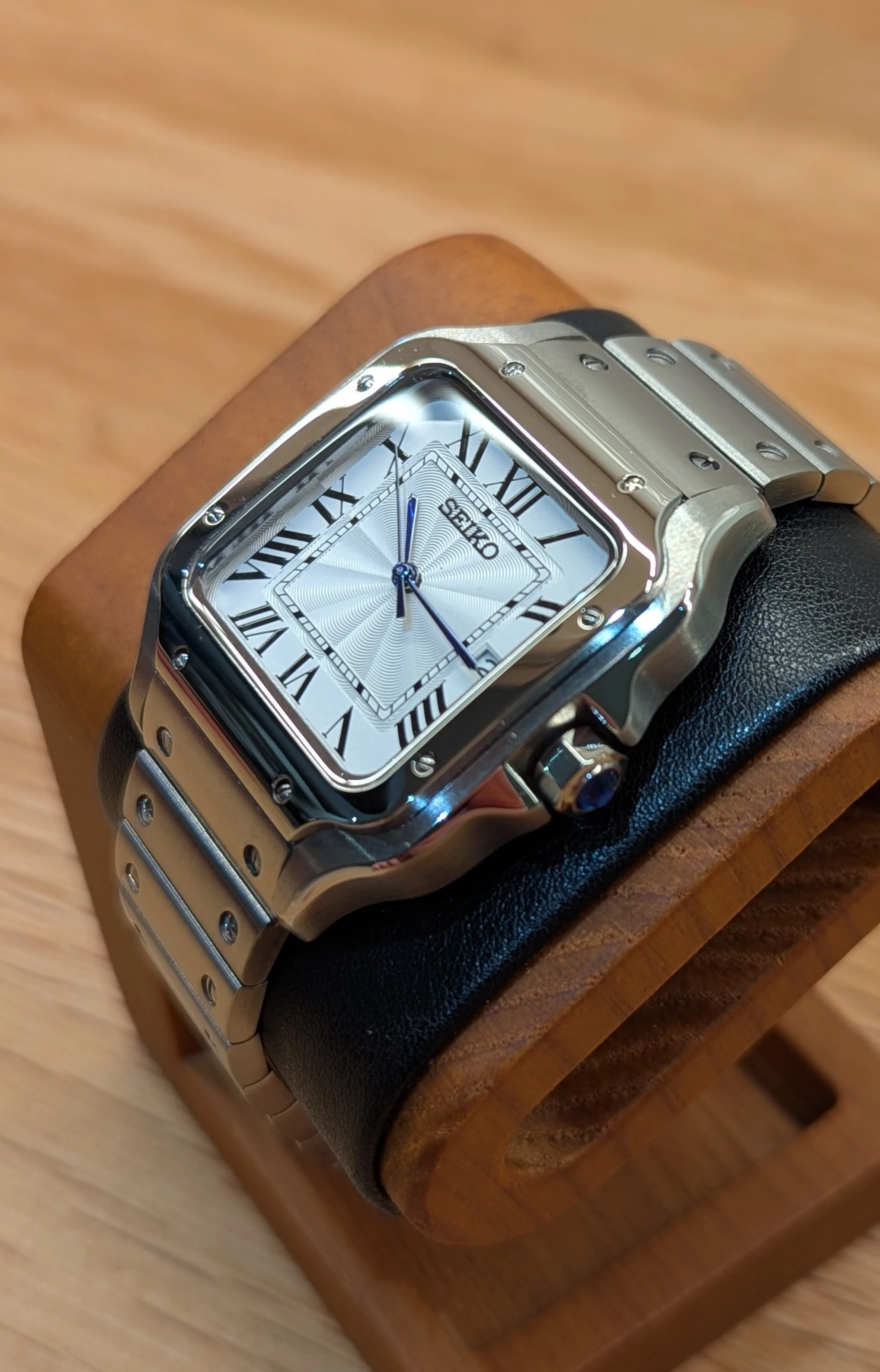 Santos seiko seiko mod square automatic roman numerals white dial dress watch sports watch