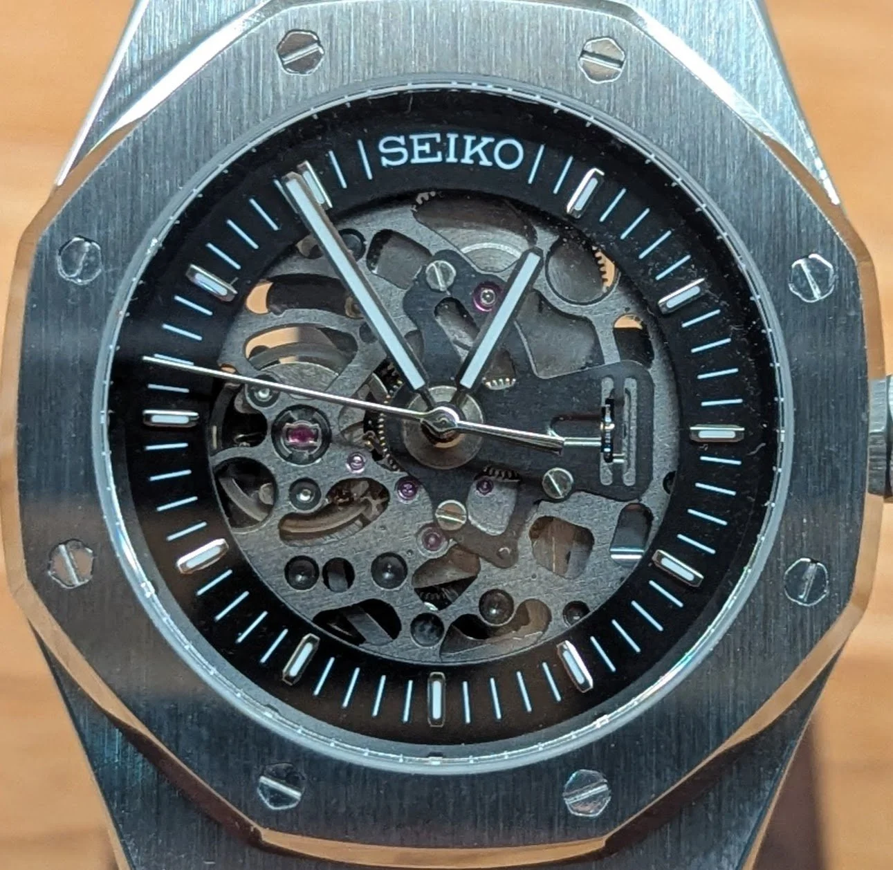 Seiko Seikoak royal oak octagonal integrated bracelet  skeleton dial