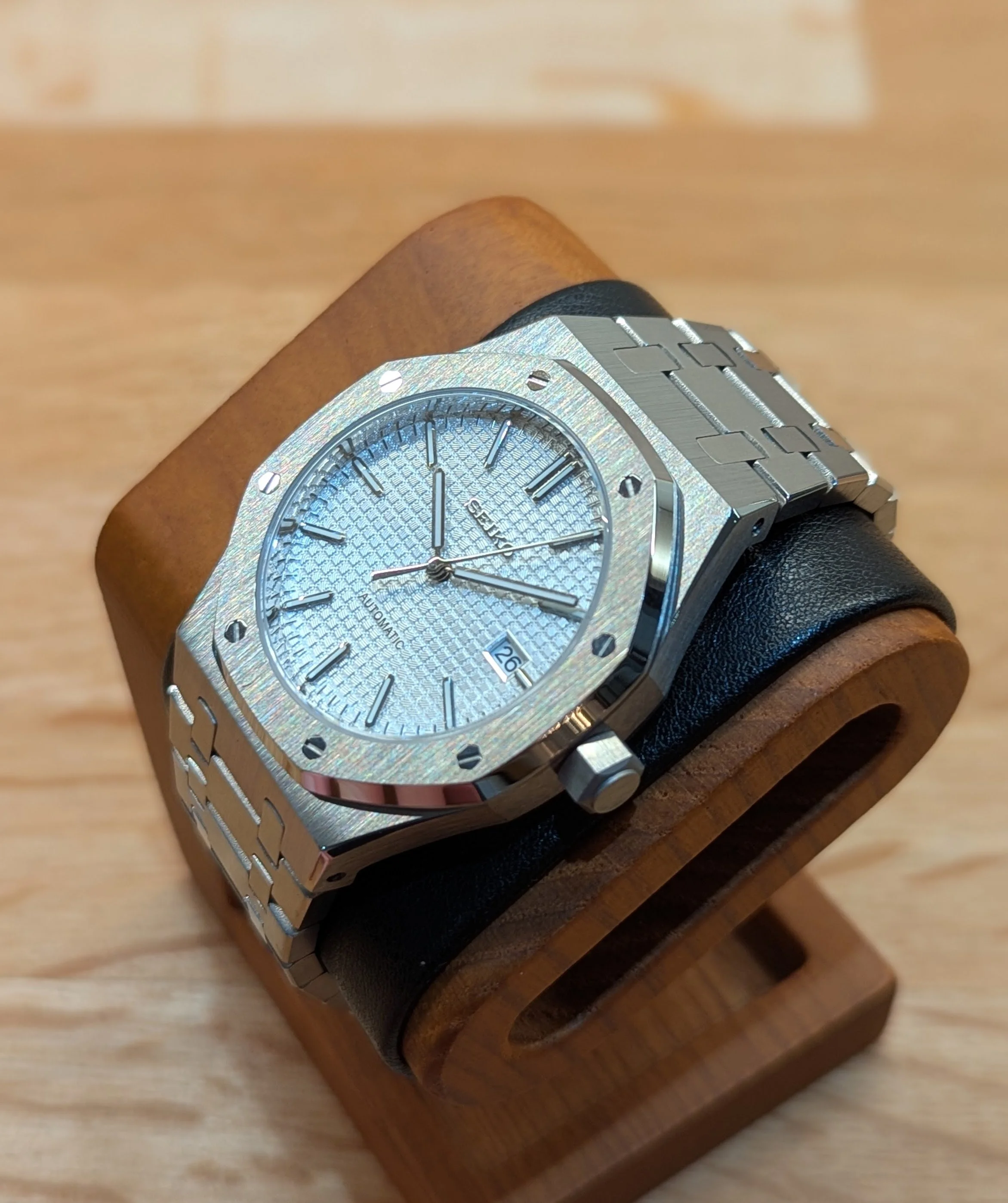 Seiko Seikoak royal oak octagonal integrated bracelet  waffle dial pattern dial