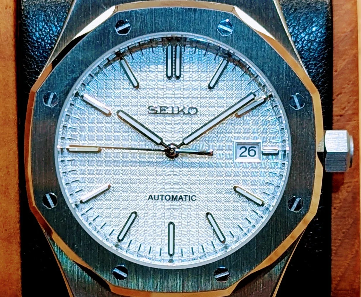Seiko Seikoak royal oak octagonal integrated bracelet  waffle dial pattern dial