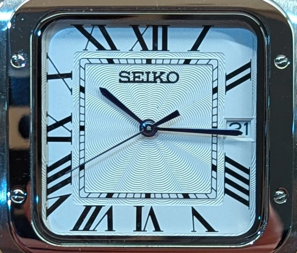 Santos seiko seiko mod square automatic roman numerals white dial dress watch sports watch