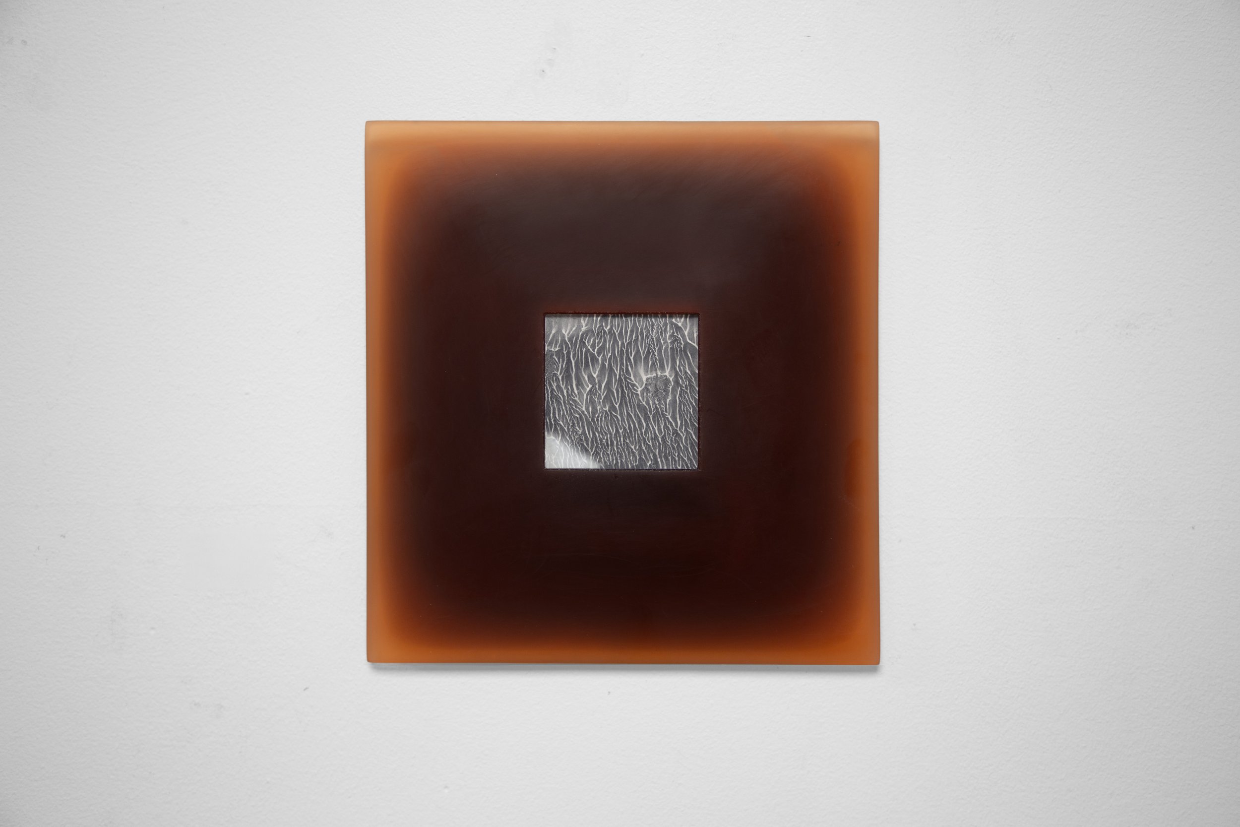 Breathe, Work V, 2026. 25.5x25.5x10cm. 1000 grit sandpaper, resin, pigments 