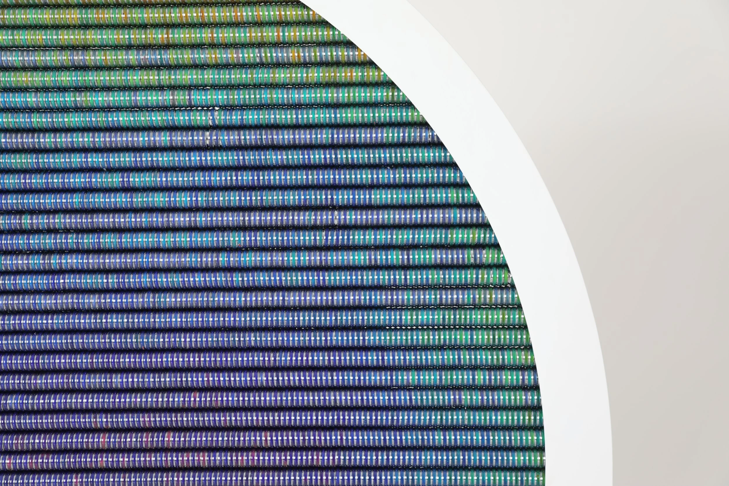 Mood, 2022. 1.8x1.8m. Powder coated steel frame with 10,000 mood rings controlled by programmable heat pads