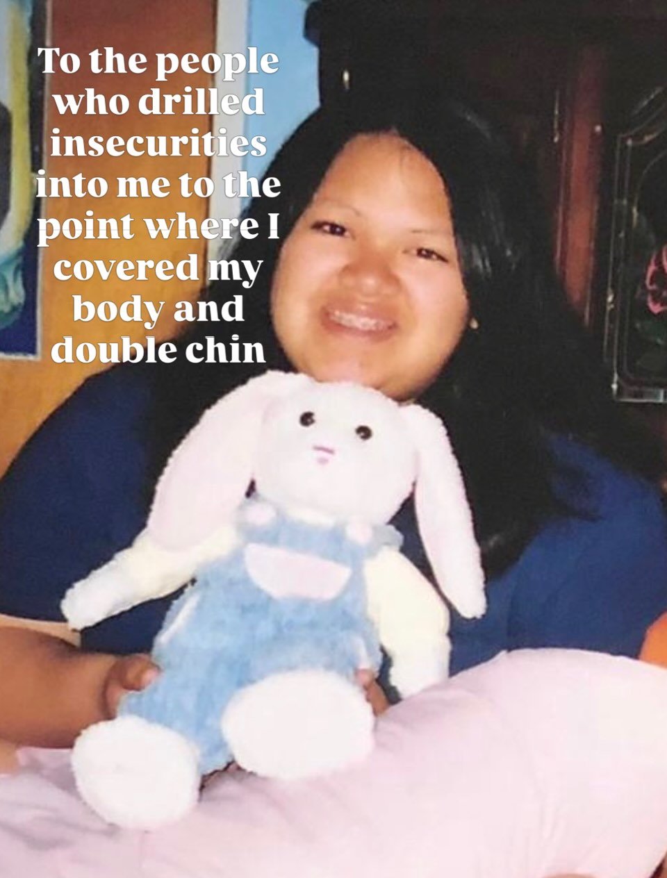 Younger me covered up her body in pictures by placing pillows on her stomach, and tilted her chin up because she hated the way she looked. None of it was her fault, but she felt guilt for existing in her body. We&rsquo;ve come a long way little glori