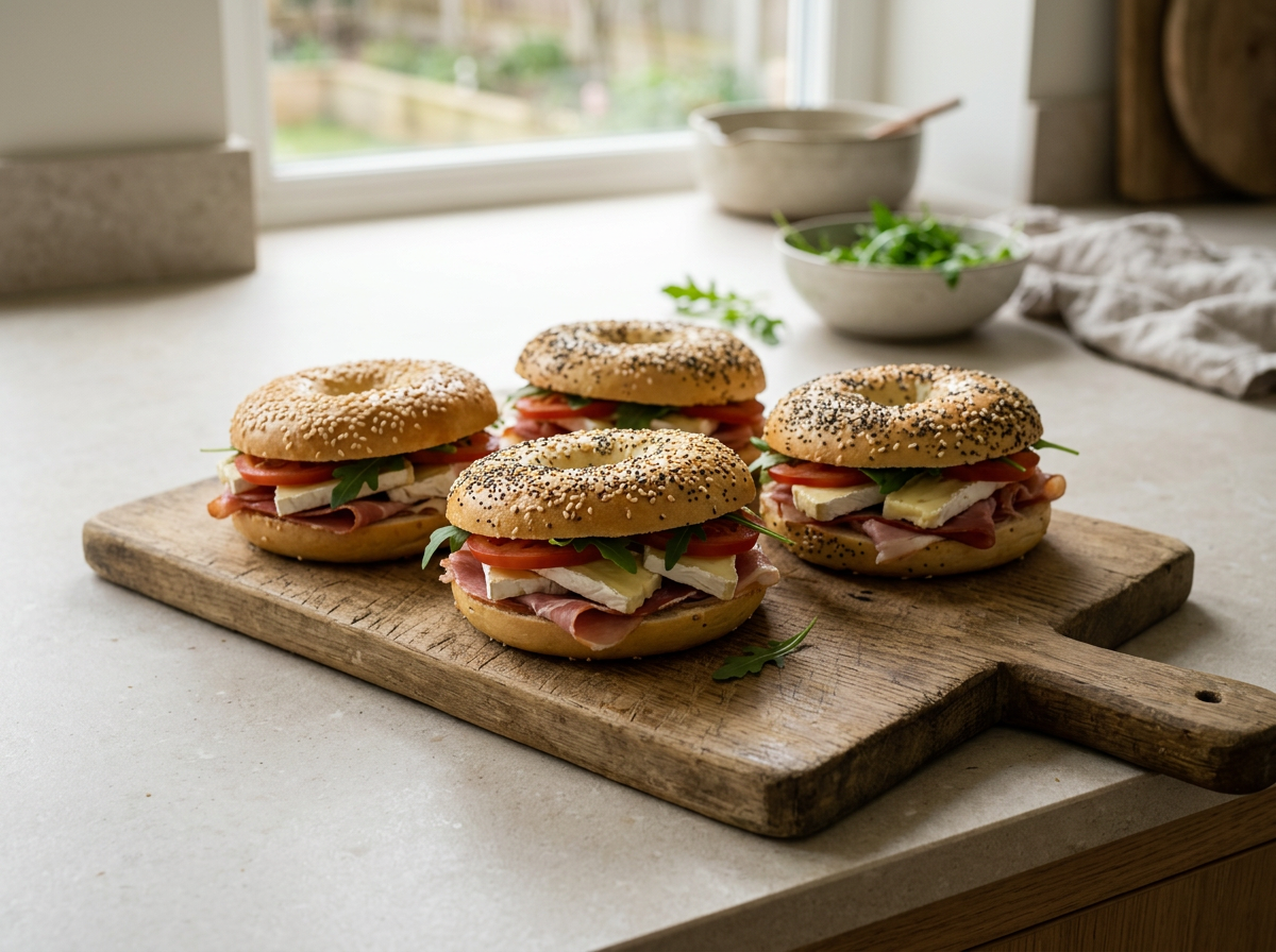 Mini Ham, Camembert & tomato Bagels